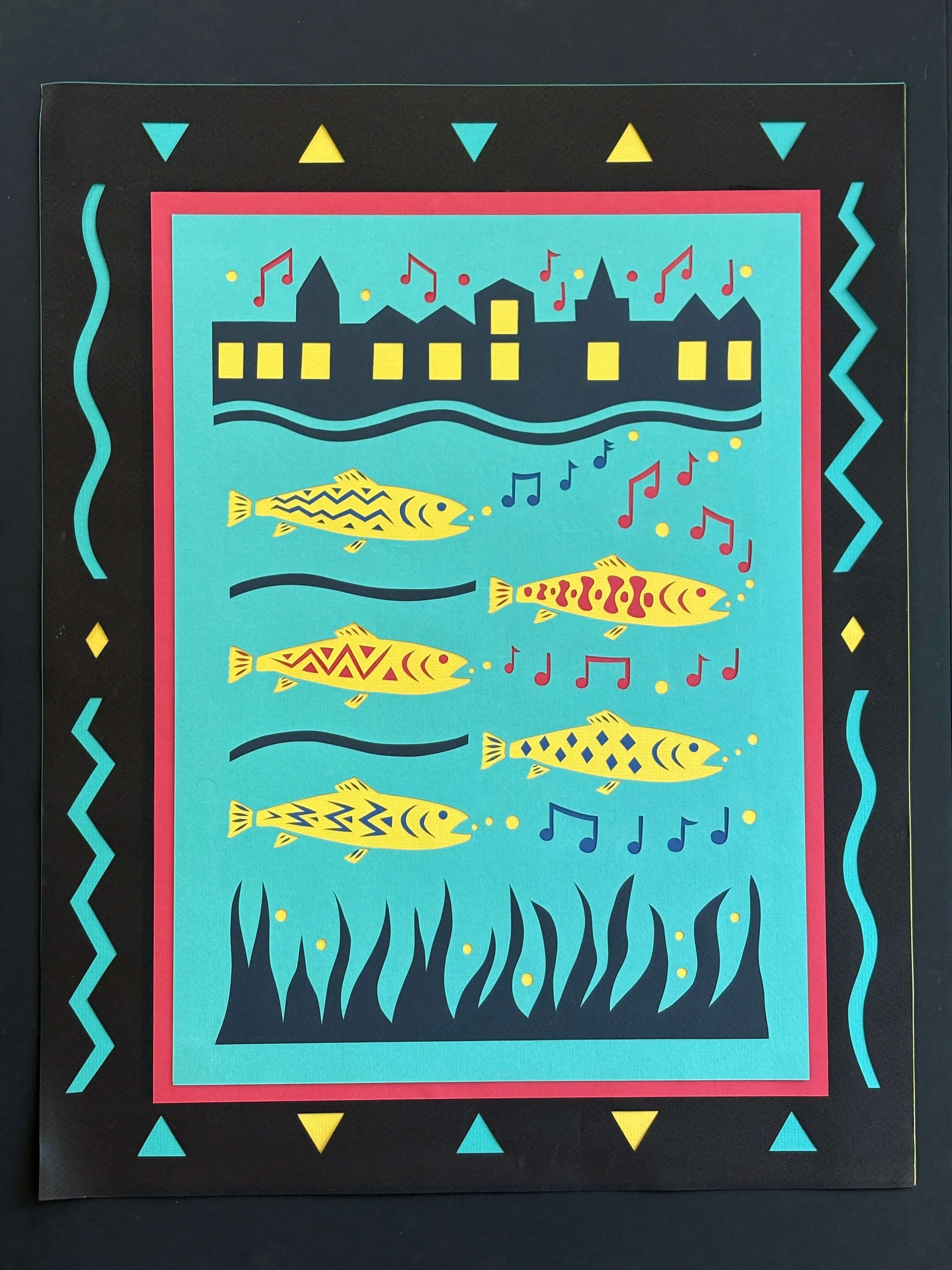  Harbor Music  
Layered paper cuttings | 22" x 28"