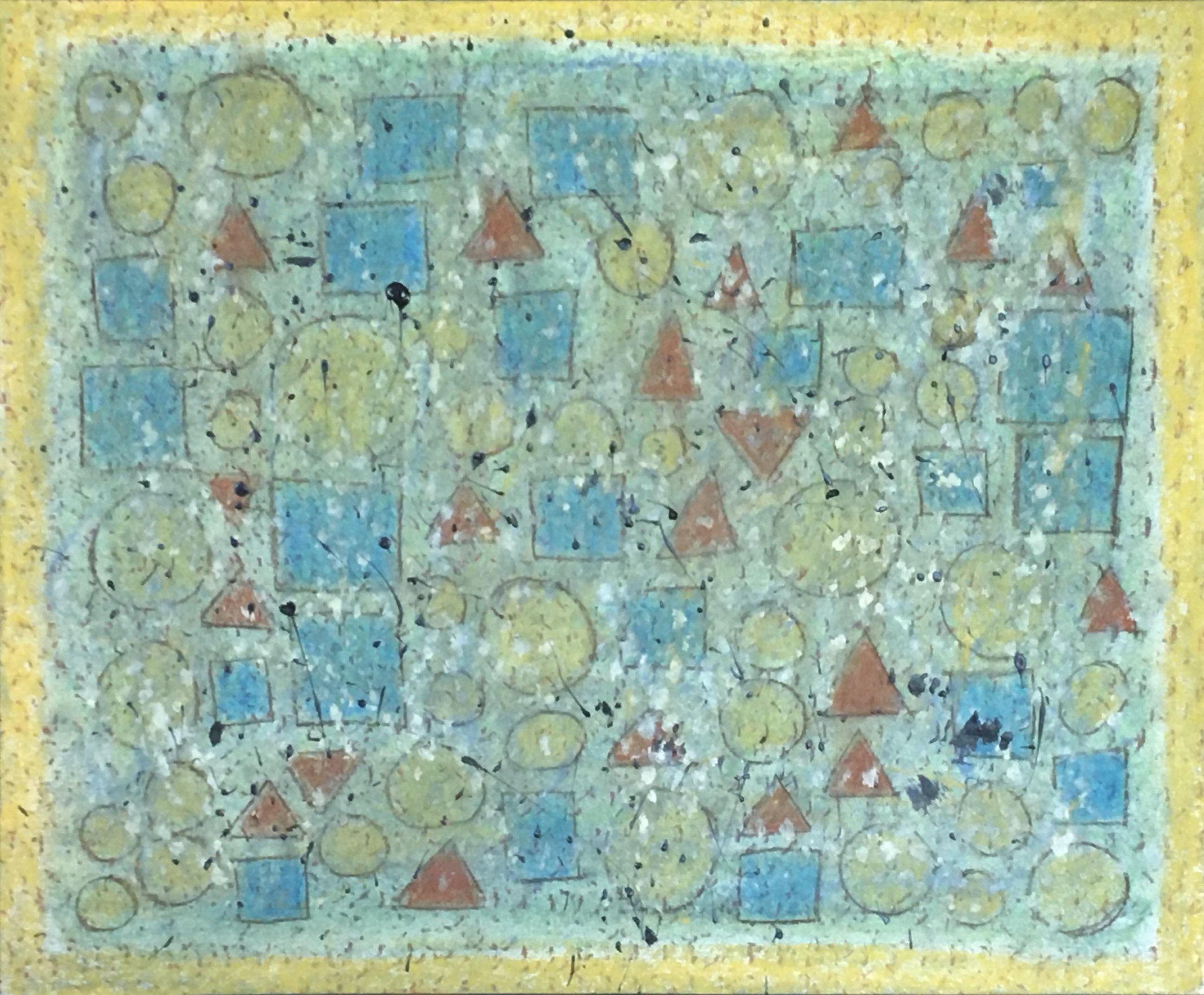  Playhouse I  
Soft pastels, acrylic, screen print, wax rubbing | 22" x 19"