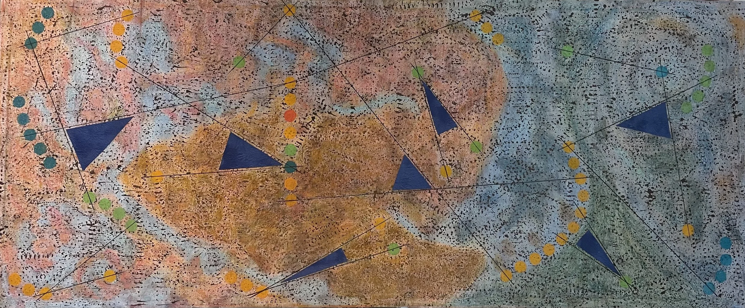  You Are Here  
Acrylic, oil pastels, Japanese handmade paper, on canvas | 72" x 30"