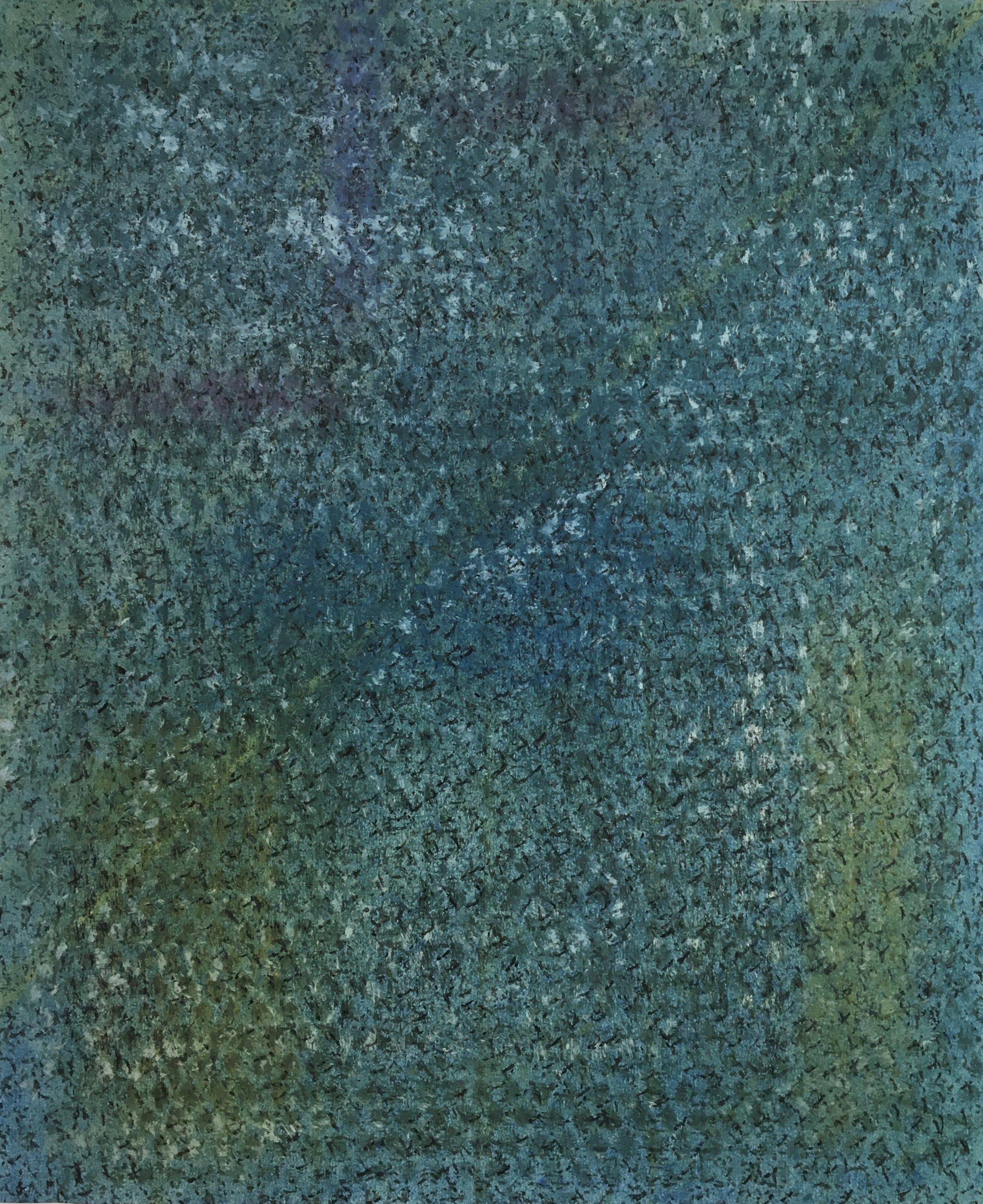  Depth  
Soft pastels, acrylic, screen print, wax rubbing | 19" x 22"