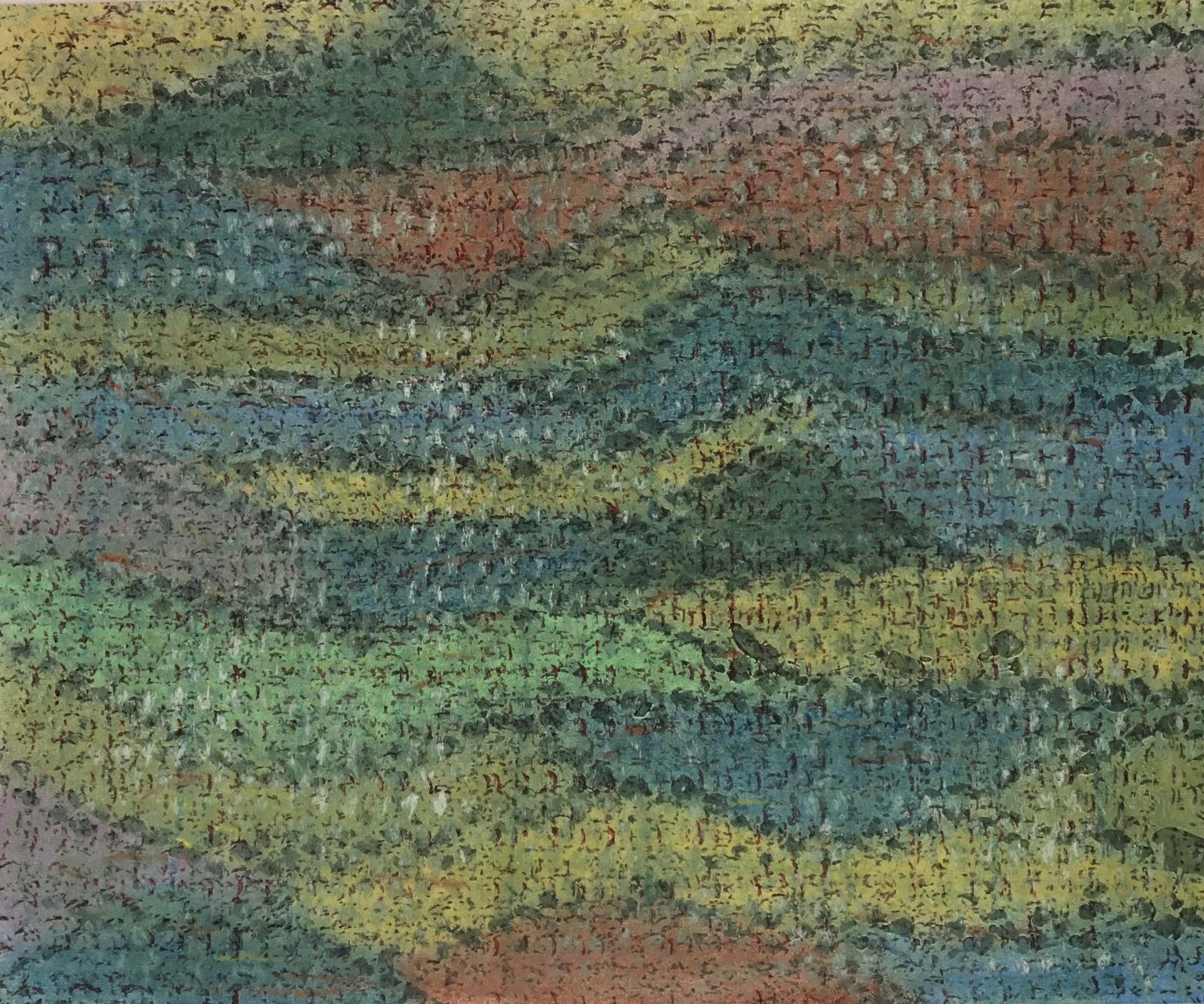  Vistas  
Soft pastels, acrylic, screen print, wax rubbing | 22" x 19"