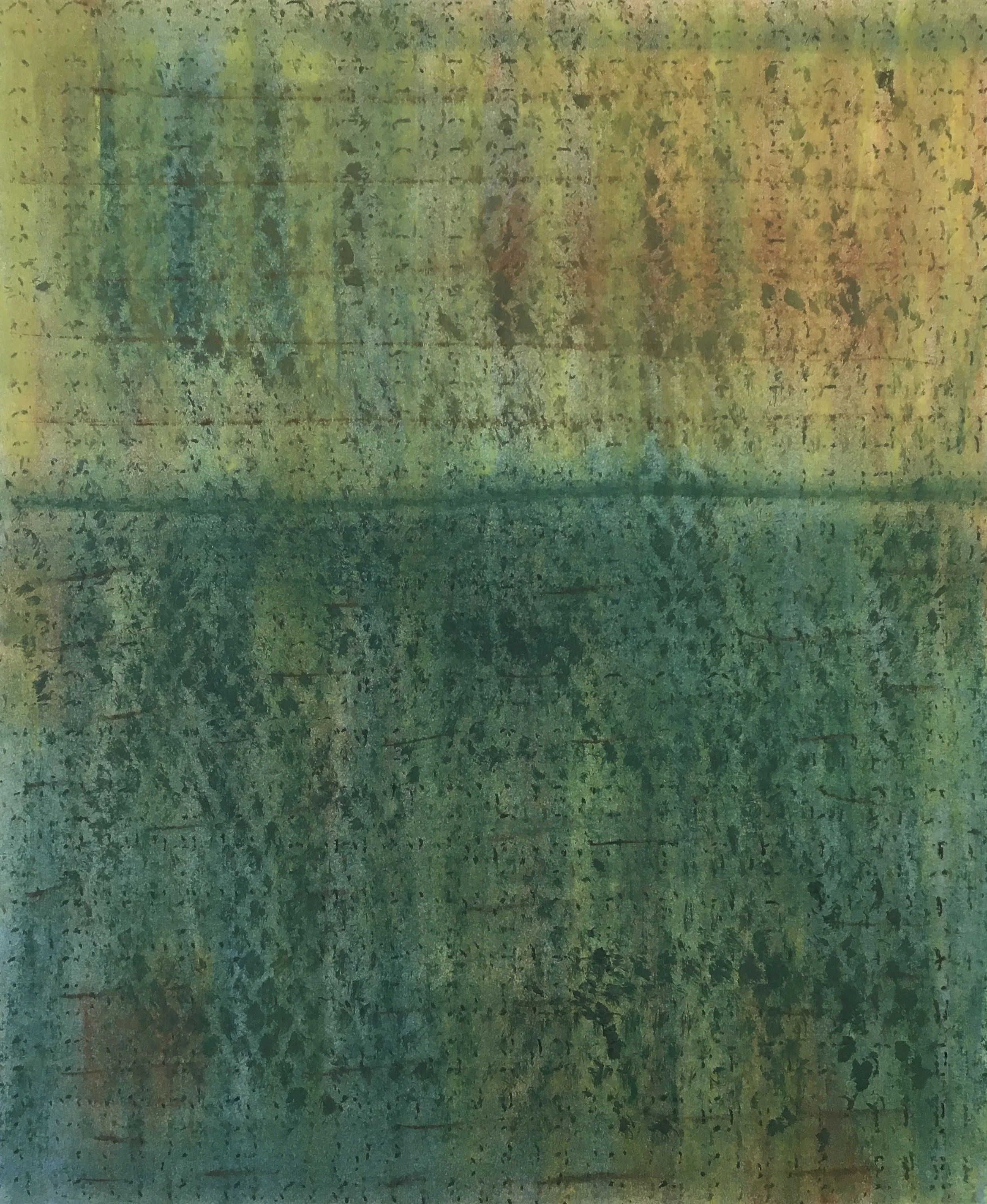  Emerald Window  
Soft pastels, acrylic, screen print, wax rubbing | 19" x 22"