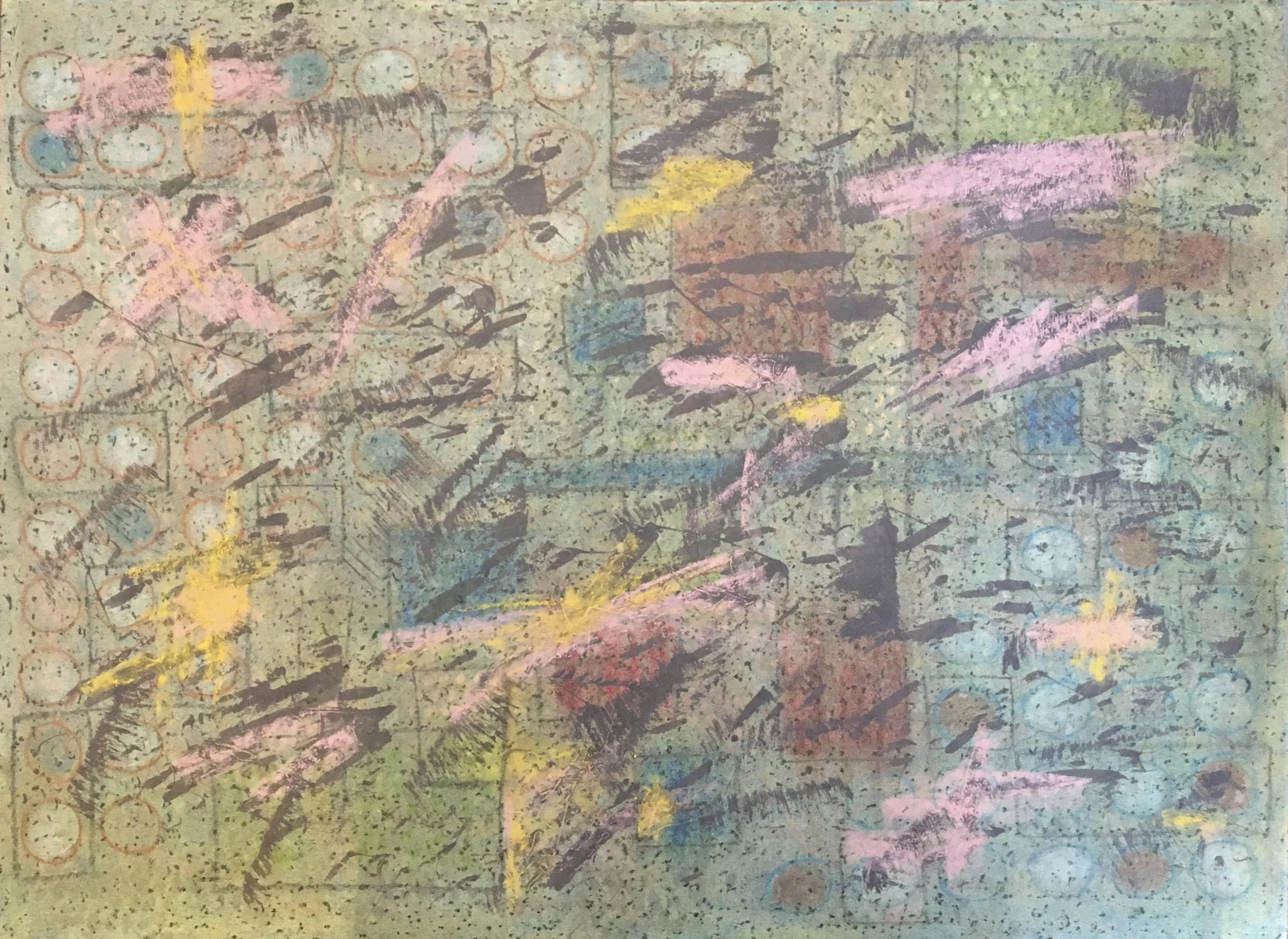  Flight  
Soft pastels, acrylic, screen print, wax rubbing | 36" x 27"