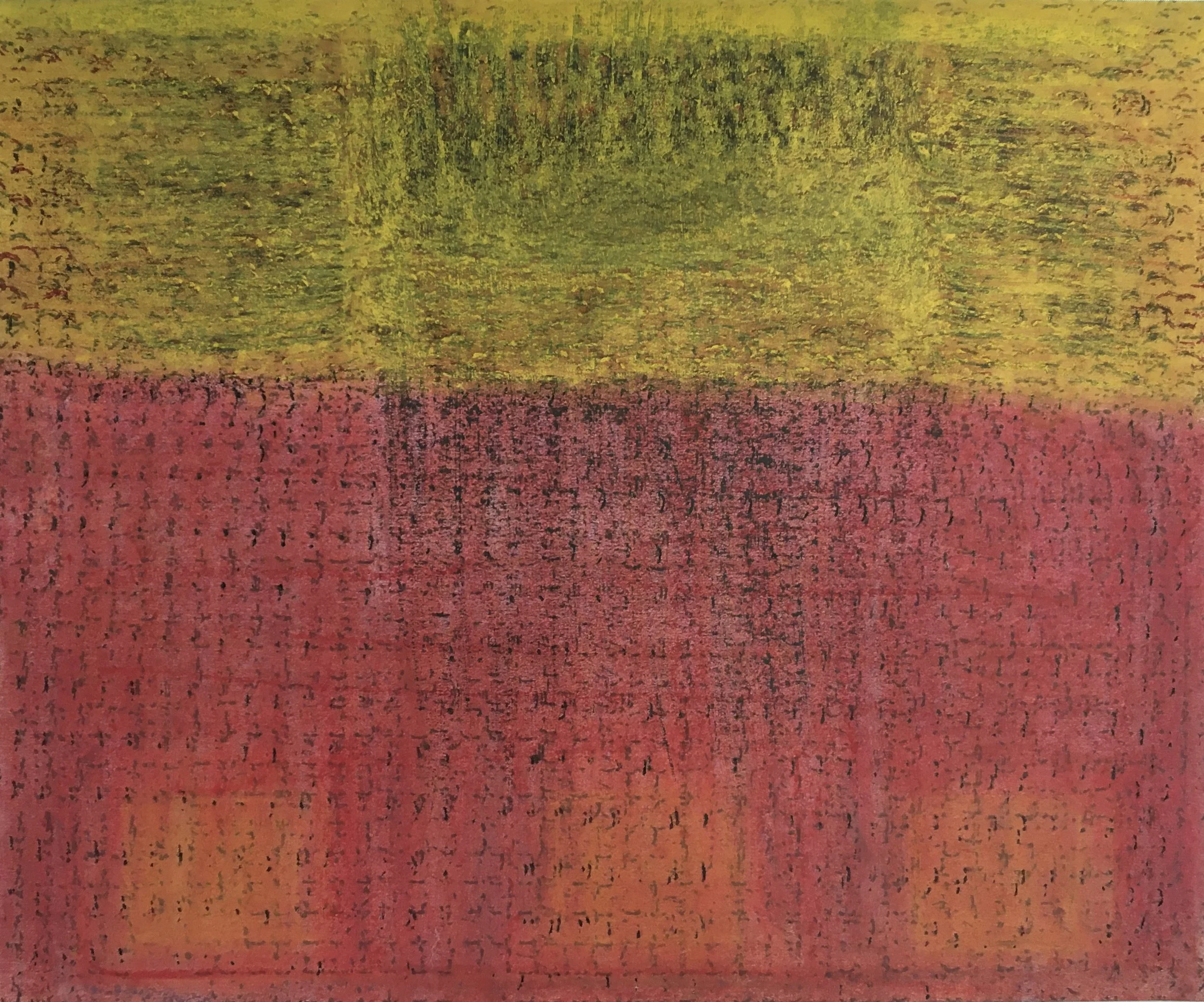  The Parallax View  
Soft pastels, acrylic, screen print, wax rubbing | 22" x 19"