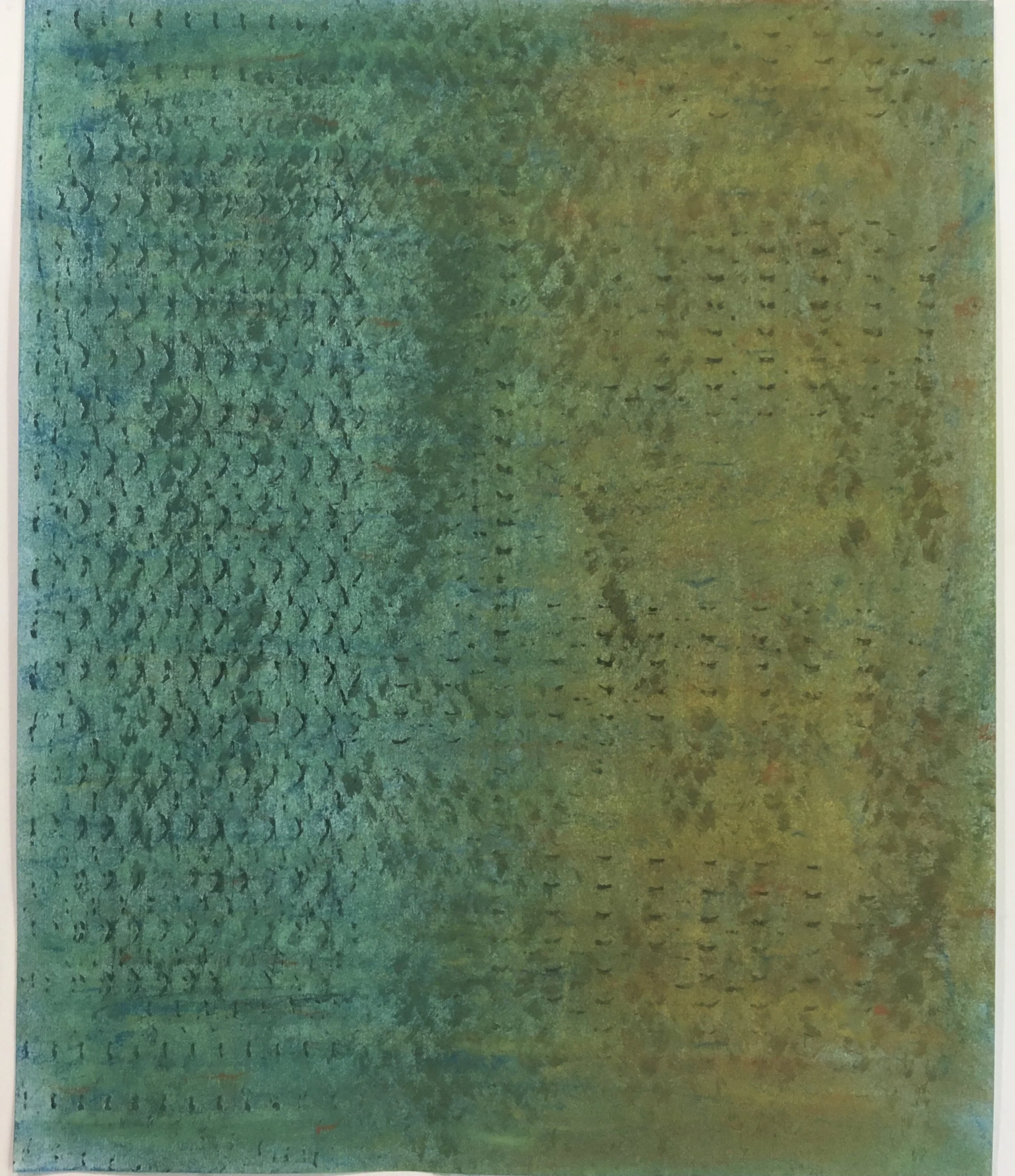  Shoreline  
Soft pastels, acrylic, screen print, wax rubbing | 19" x 22"