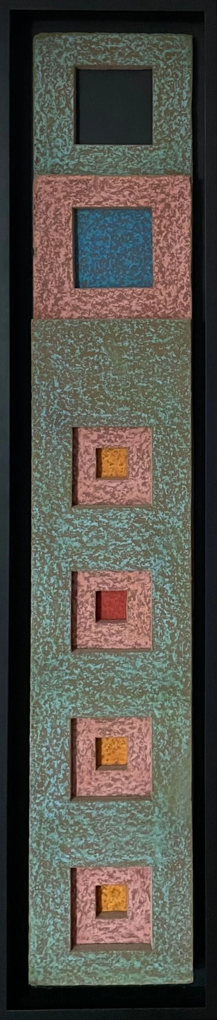  Centered  
Soft pastels, on salvaged fiberboard | 14" x 64"