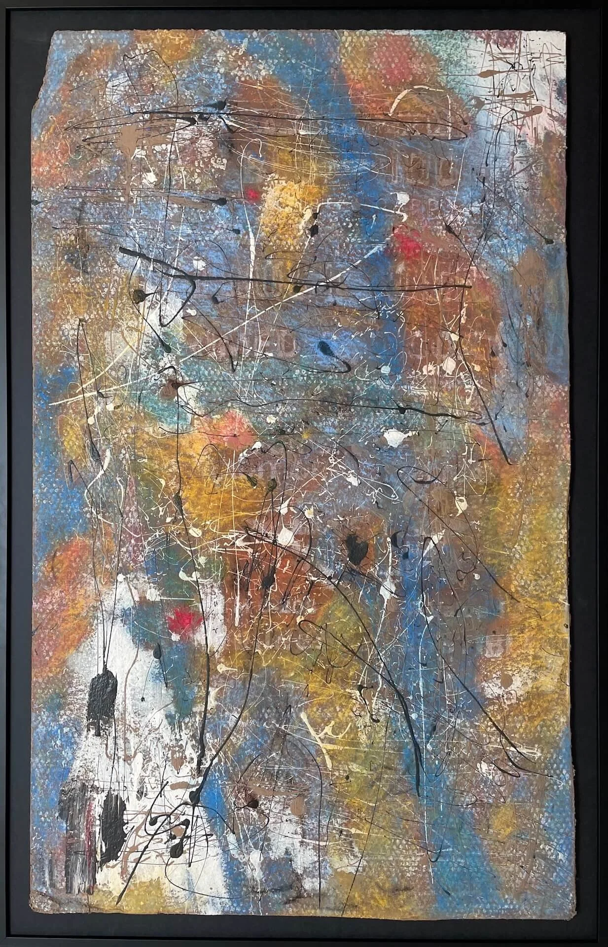  Out Of The Dumpster  
Acrylic, soft pastels, screen print, on salvaged fiberboard | 44" x 68"