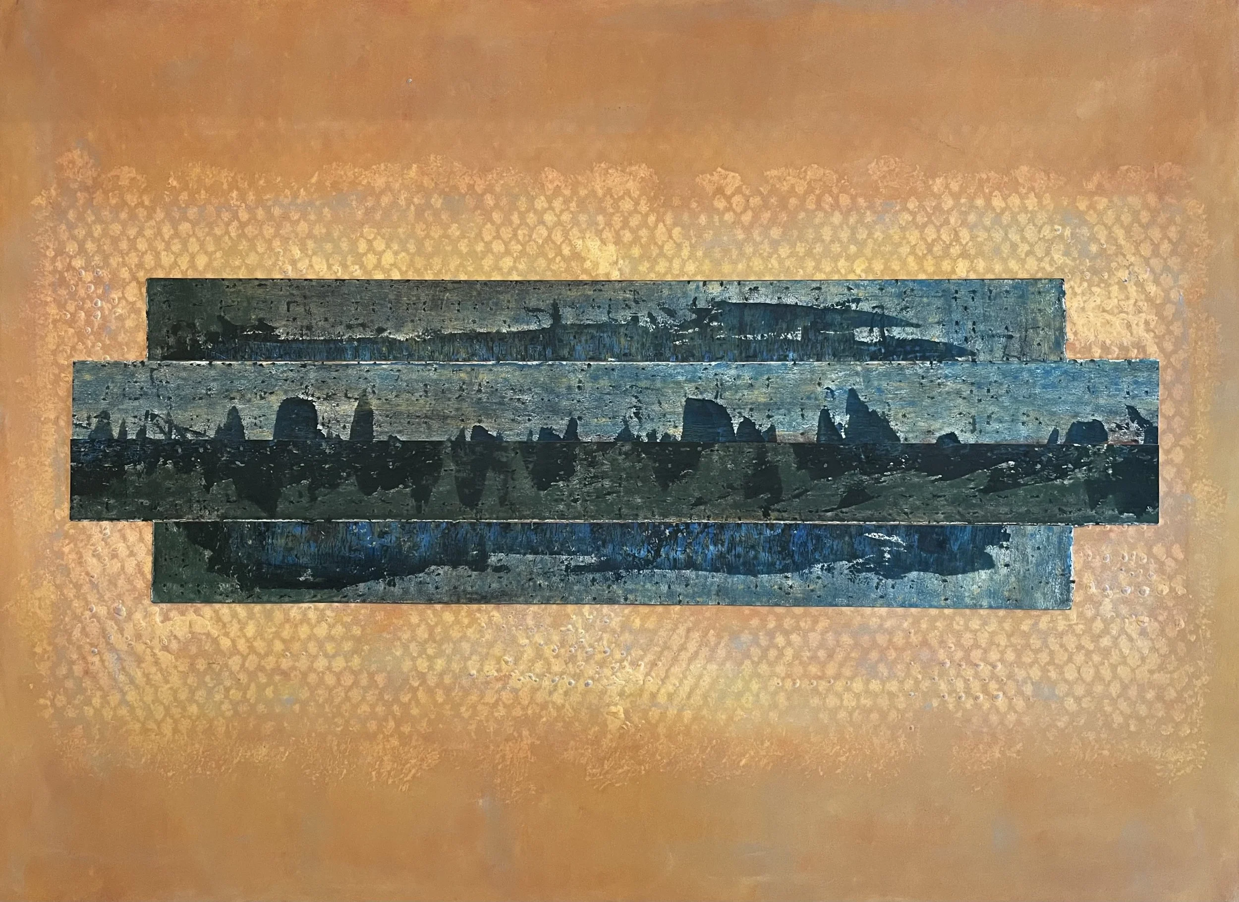  Monument Valley  
Soft pastels, acrylic, screen print, wax rubbing, collage | 36" x 27"