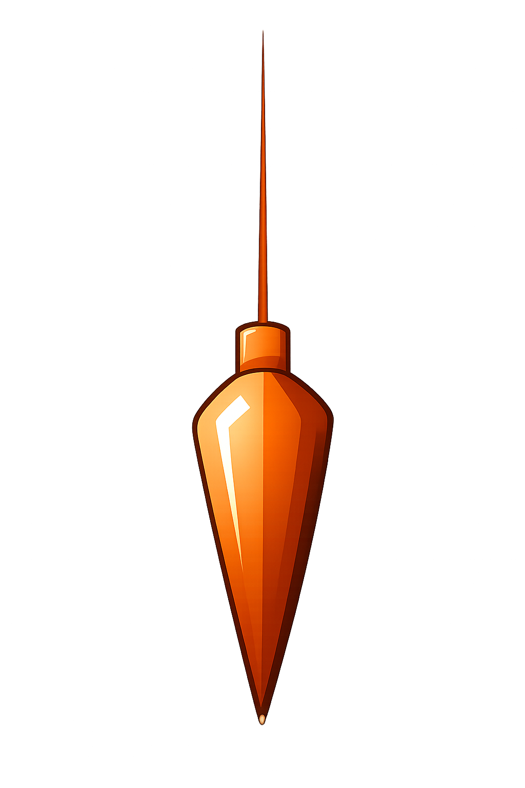 Digital illustration of a vintage-style hanging light fixture with an orange, geometric-shaped shade, glowing warmly.
