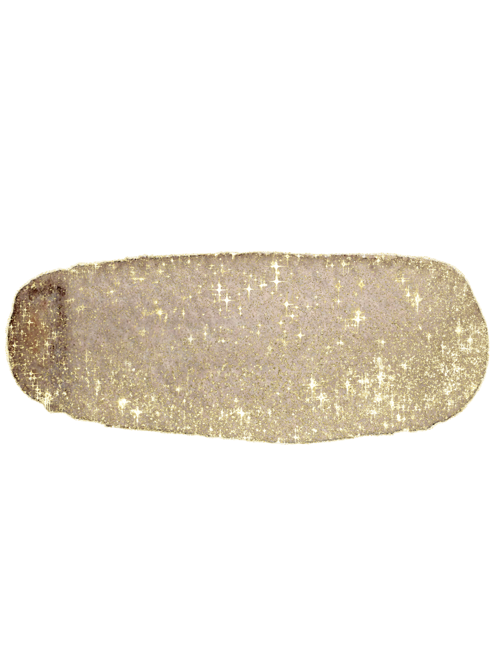 Golden, glittery oval-shaped object with sparkling stars against a black background.
