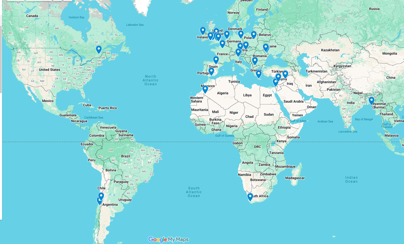 Map showing locations around the world taking part in Global Bubbles Not Bombs Day 2026