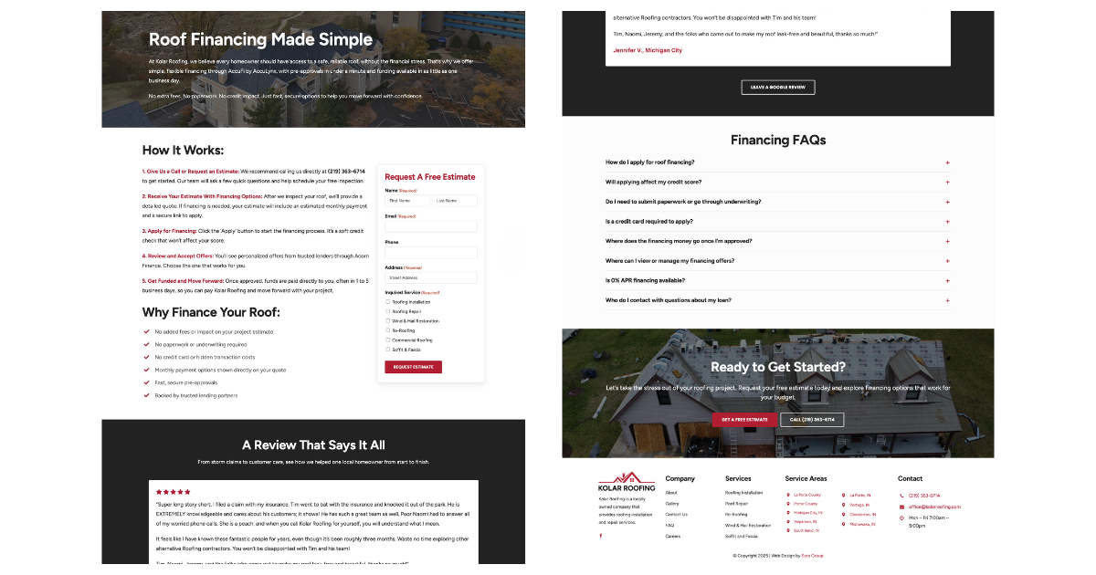 Kolar Roofing Financing Page