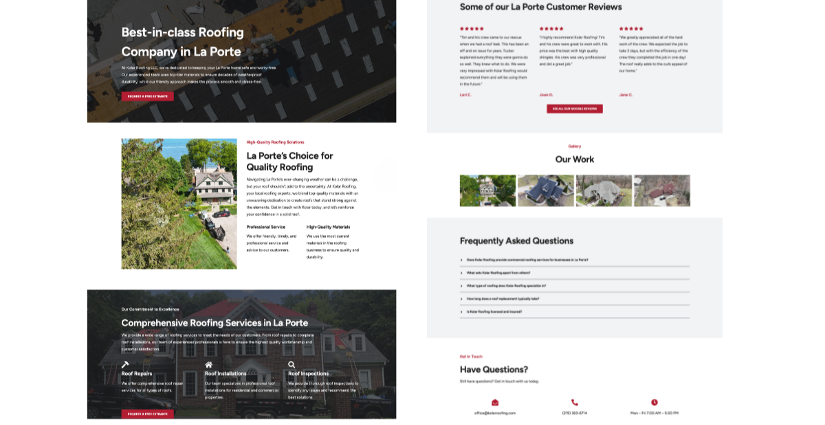 Kolar Roofing City Landing Page to Improve Local SEO
