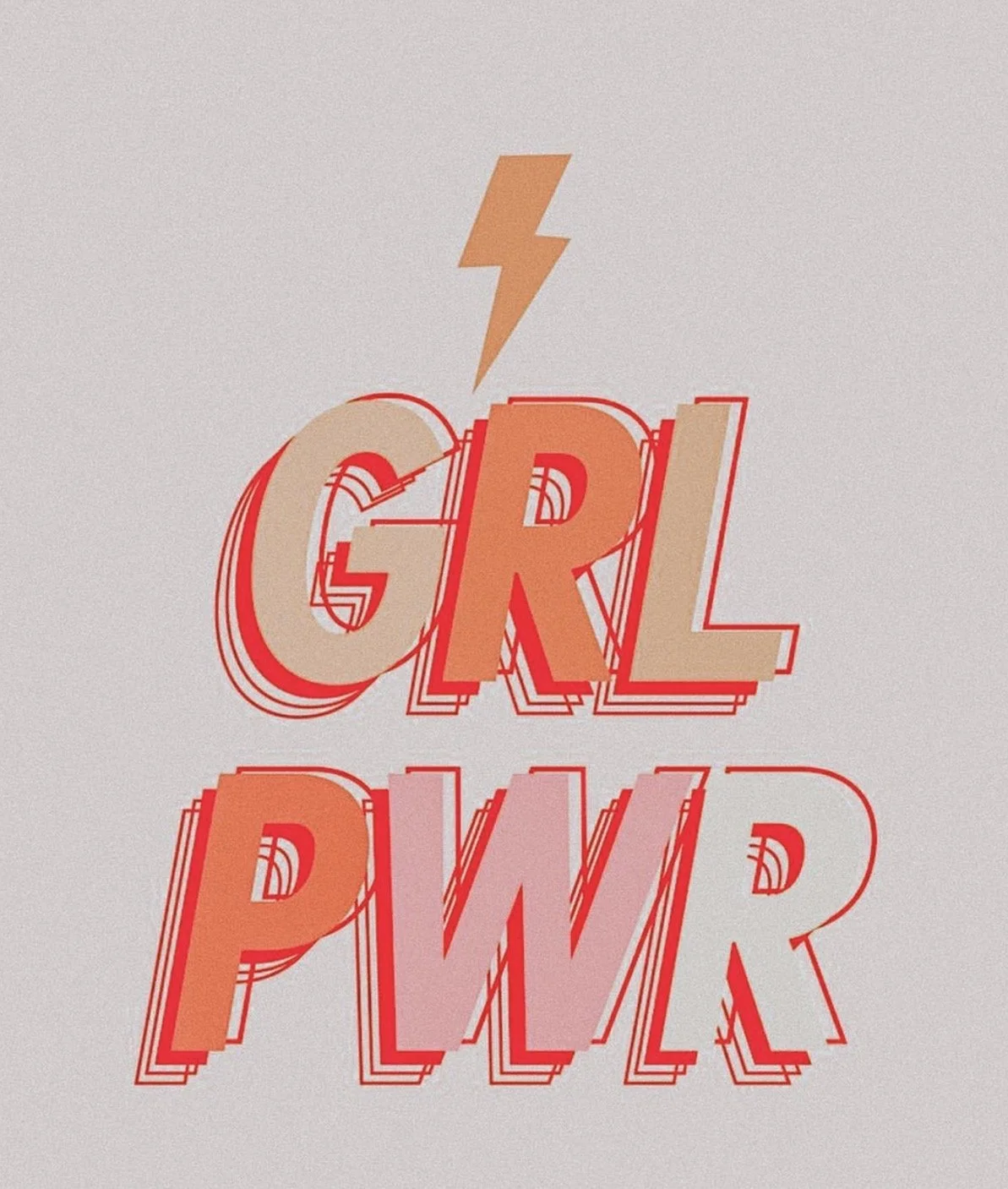 Text graphic reading 'Girl Power' with a lightning bolt above the words, styled in bold, layered red and beige lettering.