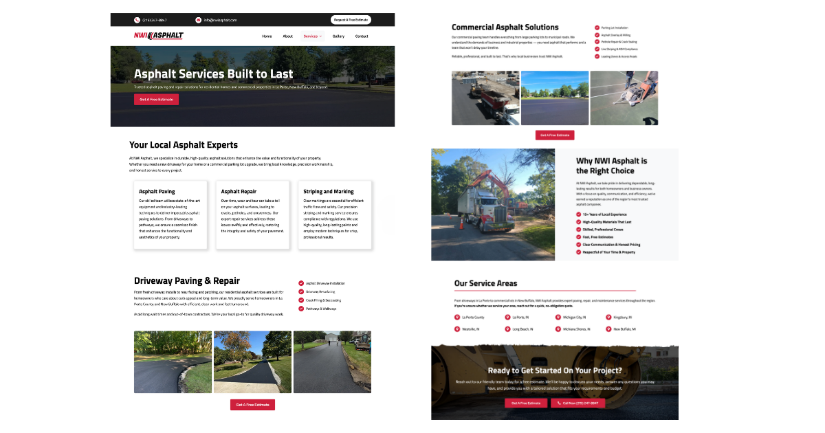 NWI Asphalt Interior Asphalt Service Landing Page Optimized for Google Ad Performance