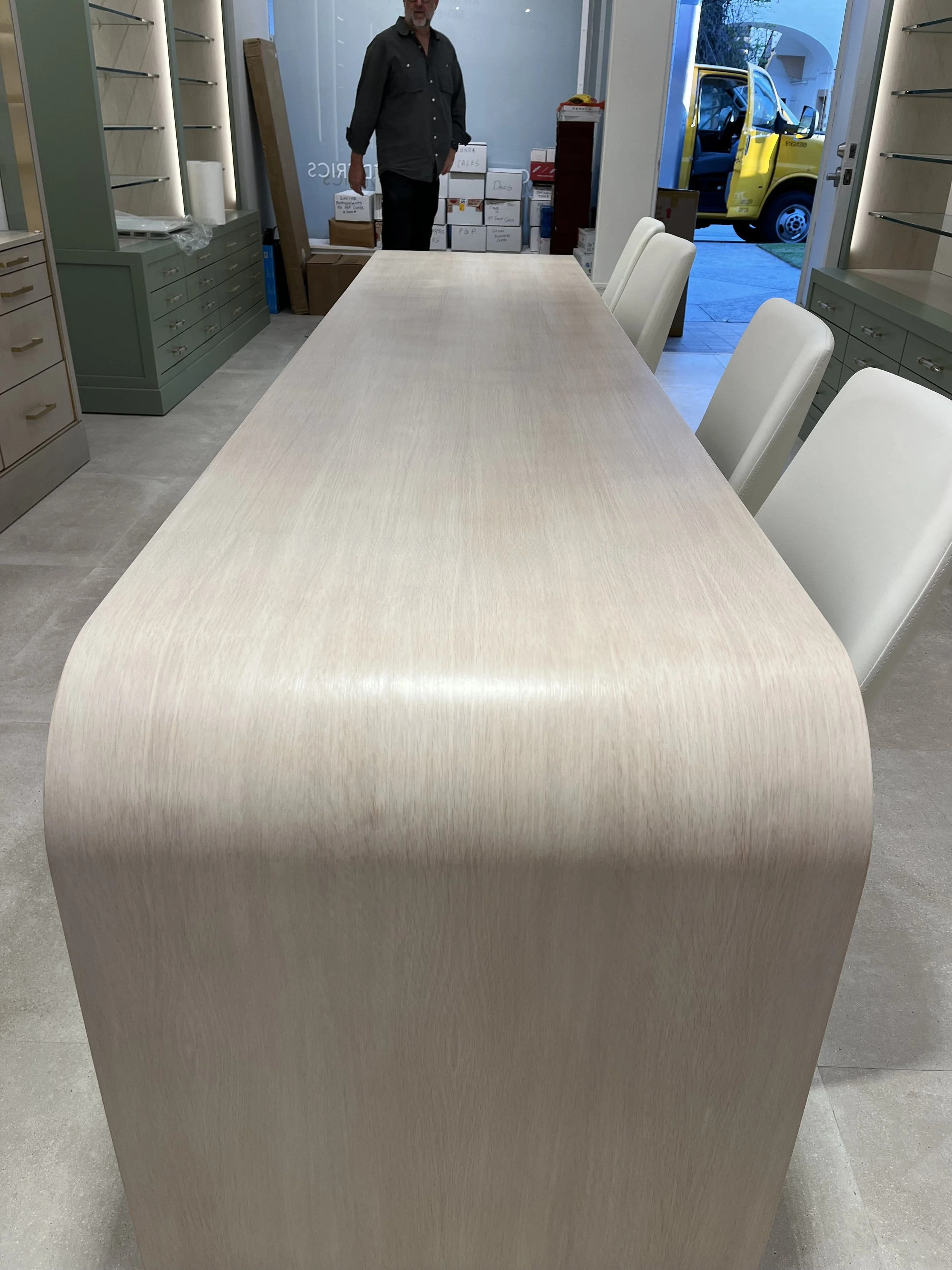 16' Round edge White Oak Waterfall table.