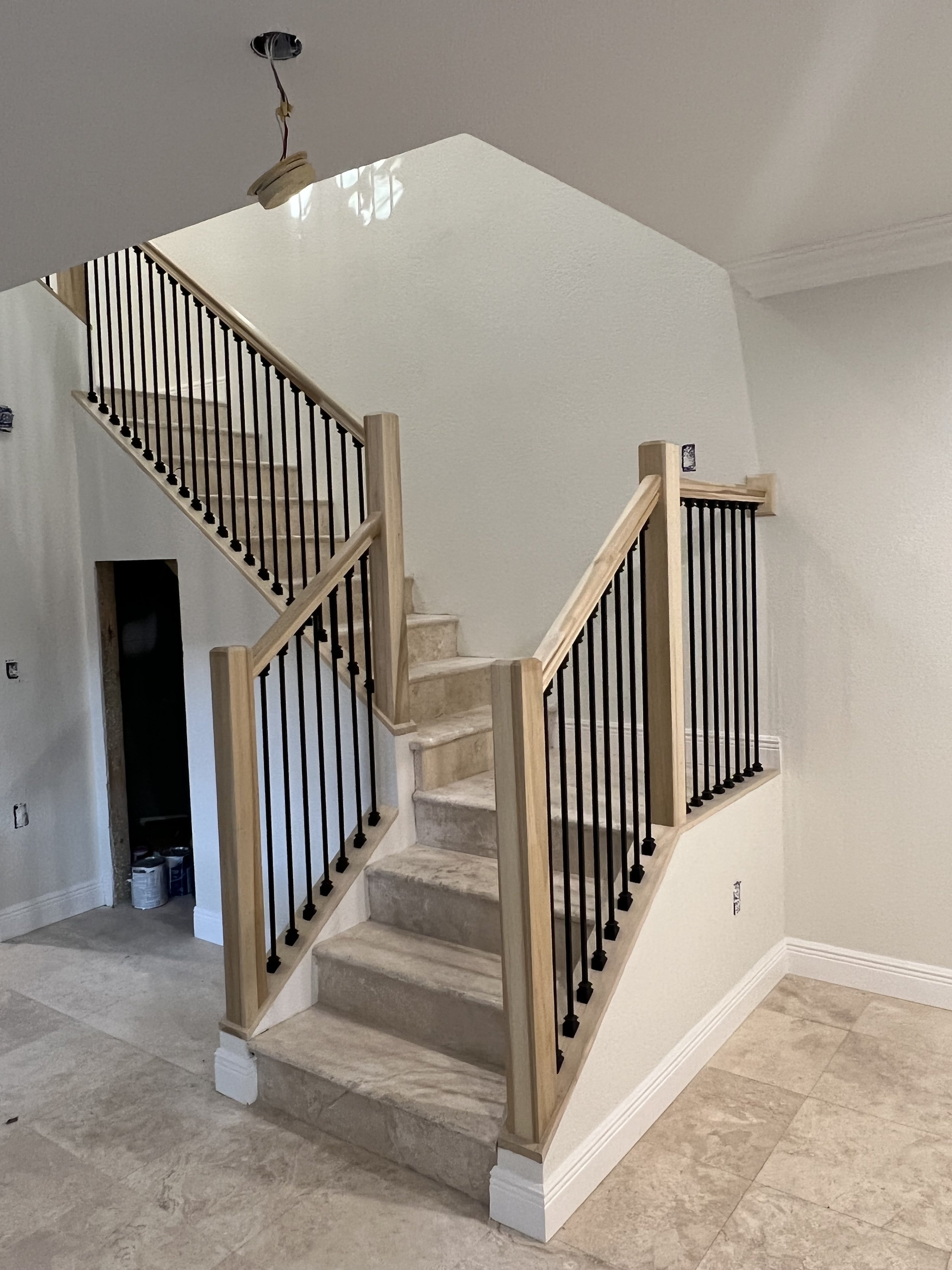 Classic Split Staircase with Iron Railings