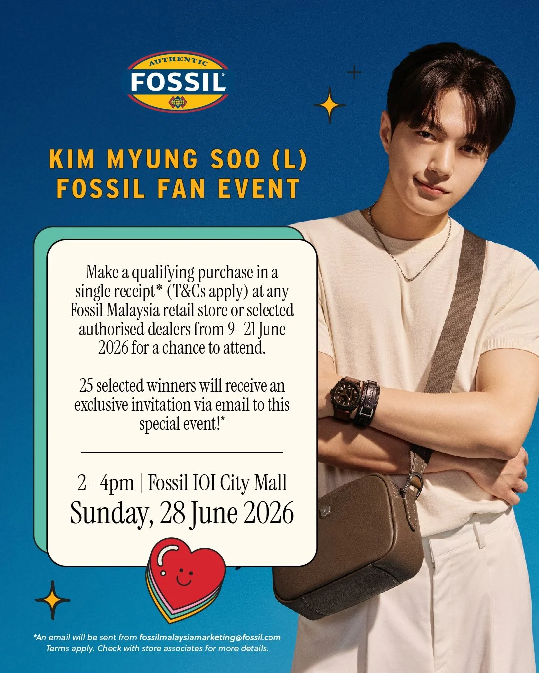 Kim Myung Soo wearing a Fossil watch for the Summer Collection campaign