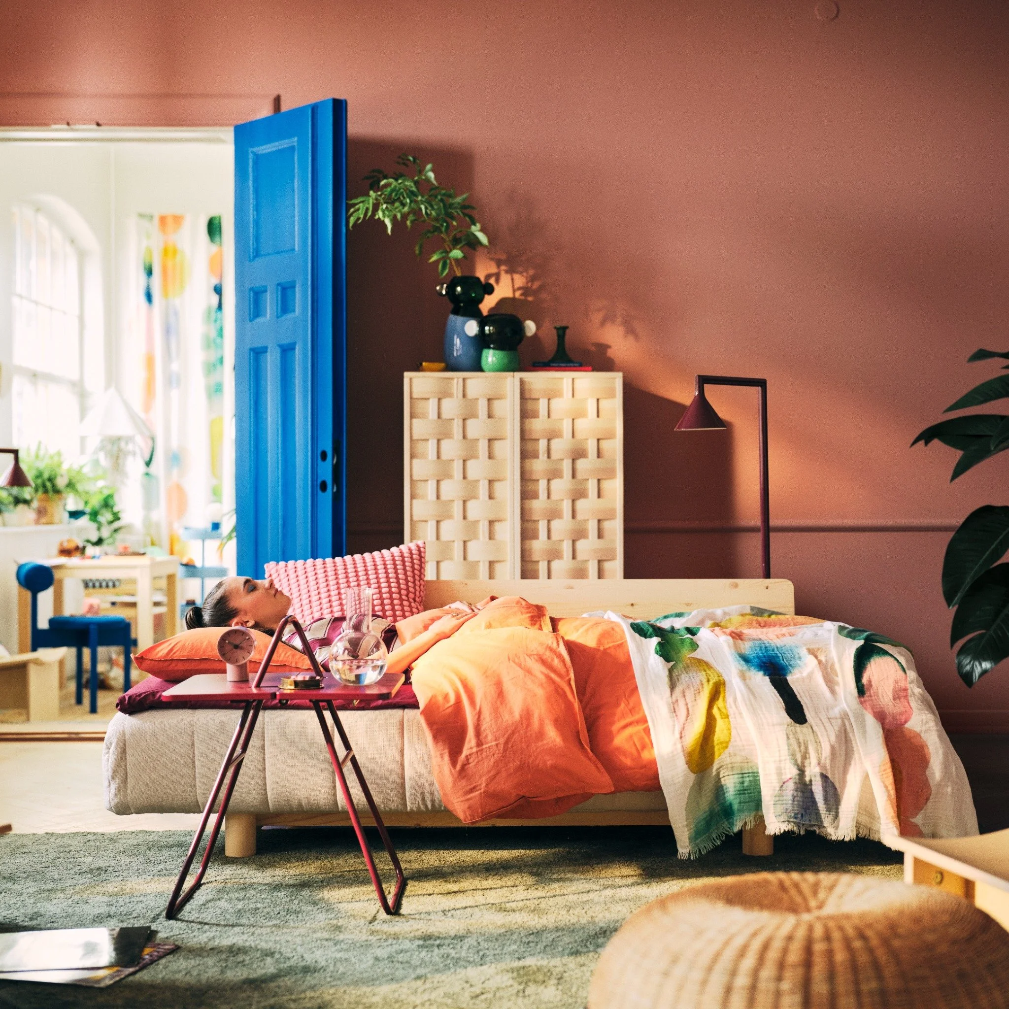 IKEA PS 2026 wooden bedside table with playful flap storage inspired by a birdhouse detail.