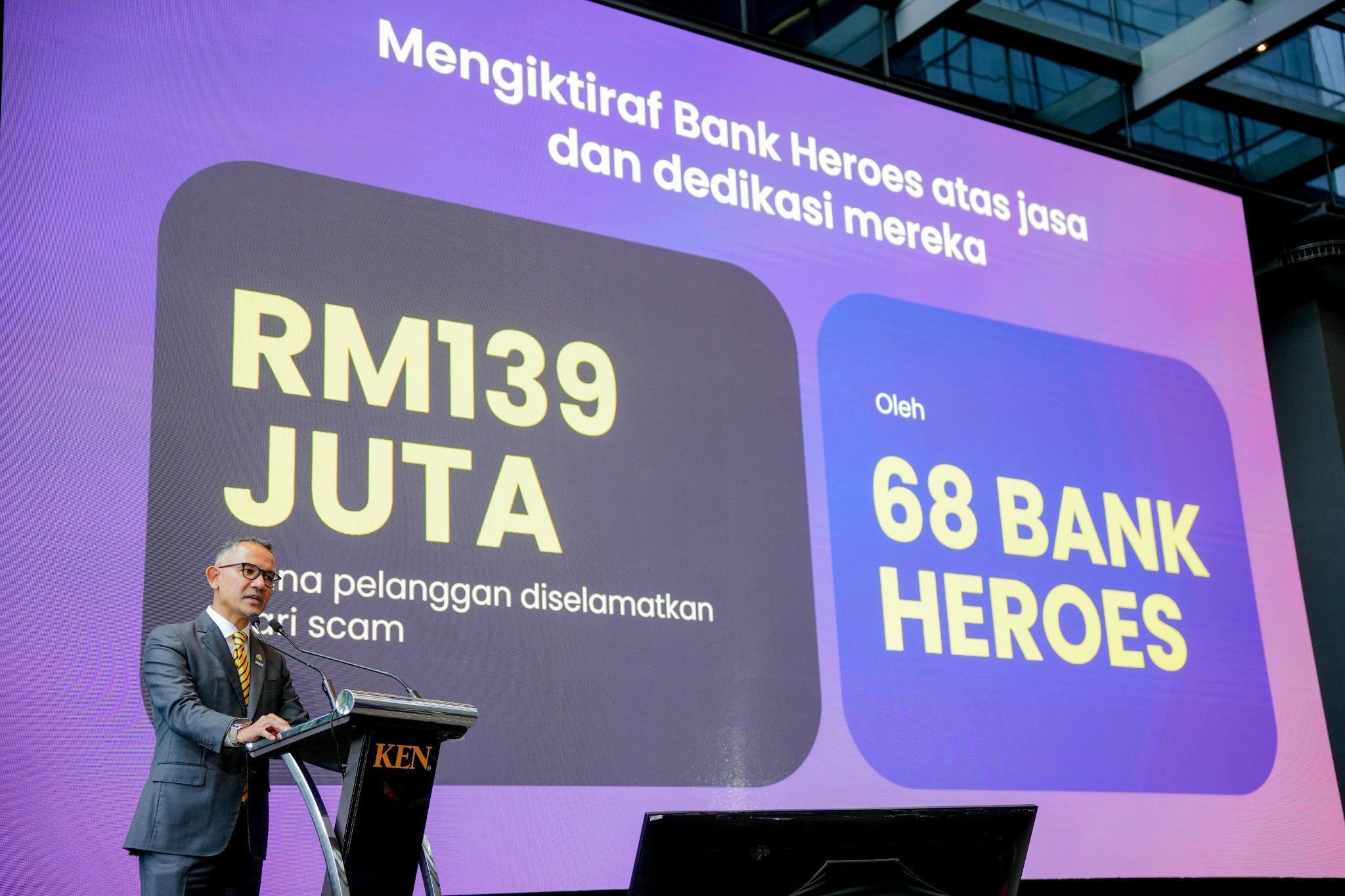 Banking industry leaders speaking at Malaysia anti-scam recognition event