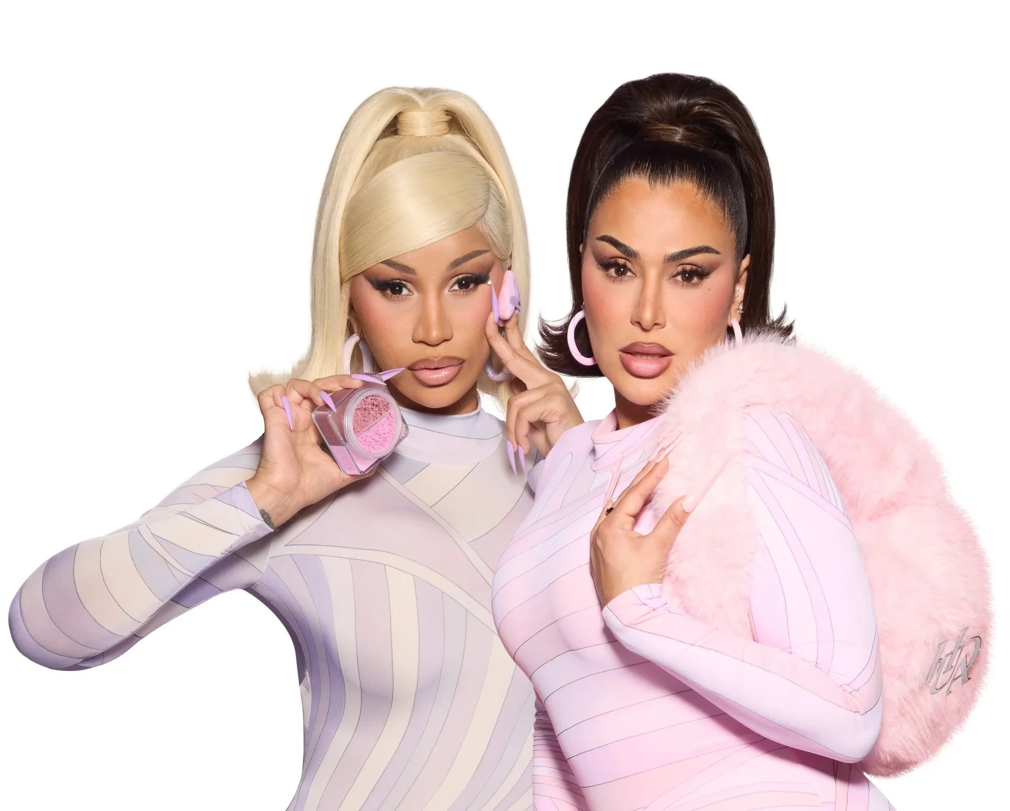 Huda Beauty Ultra Snatched Collection created with Cardi B featuring pink and lilac setting powders