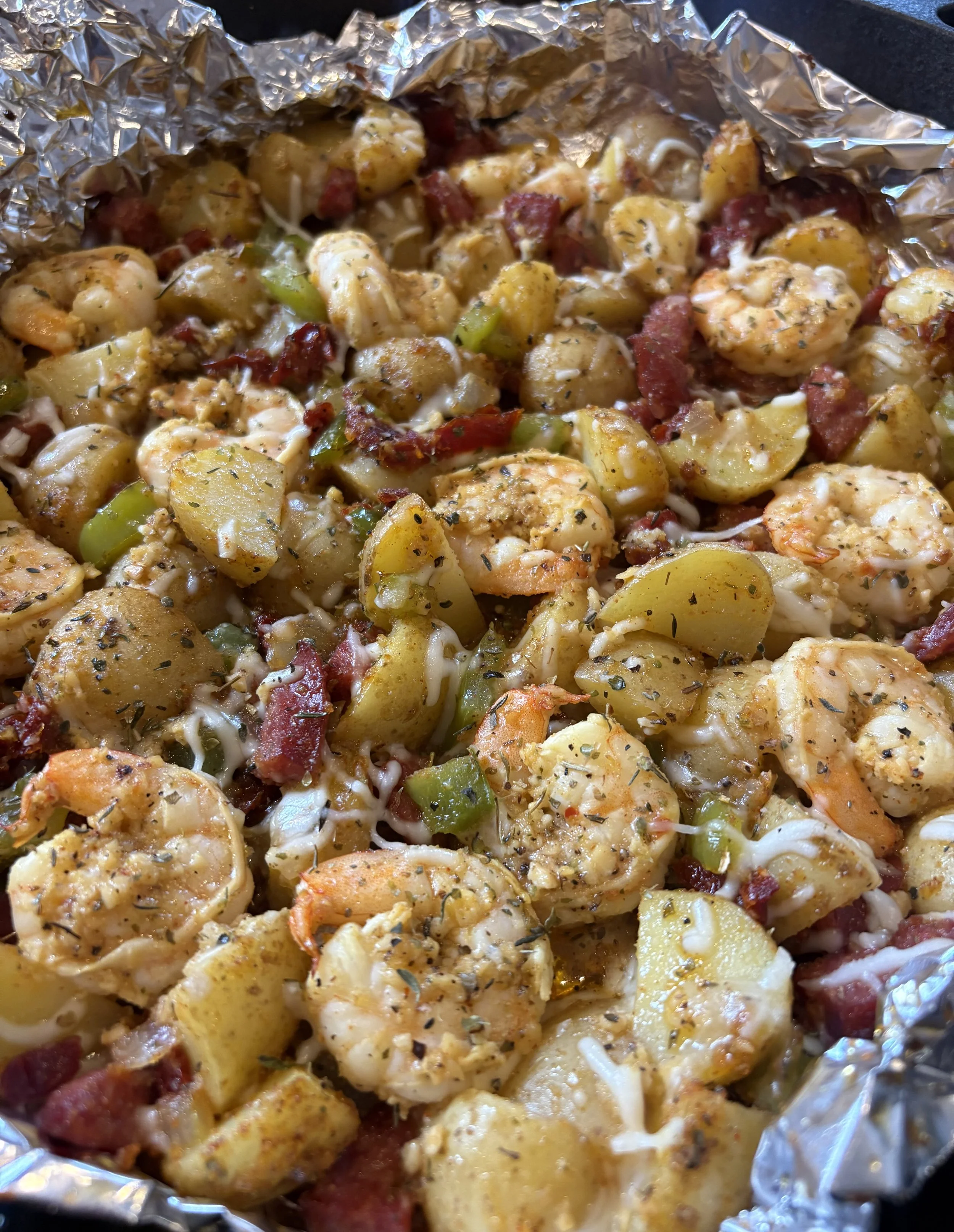 Sheet-pan Shrimp and potatoes