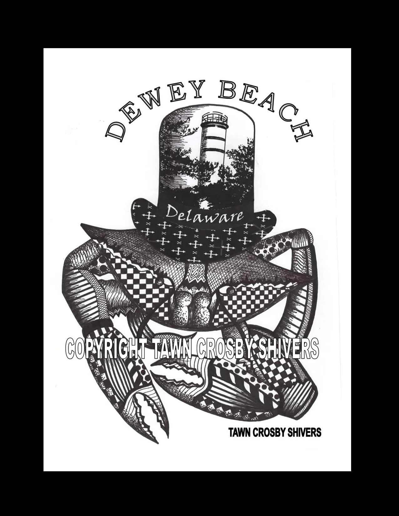 DEWEY BEACH, DELAWARE BLUE CRAB PEN AND INK FRAGMENTATION PRINT