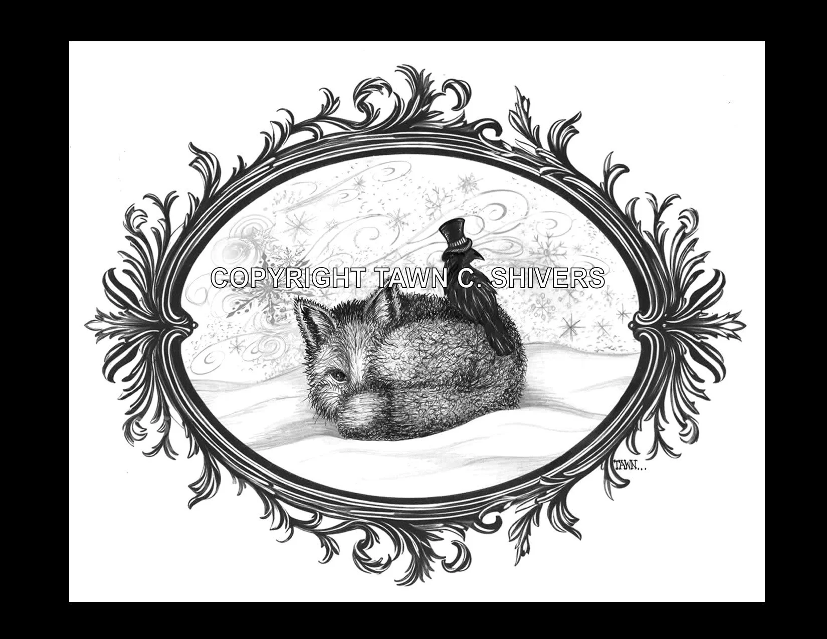 FOX AND RAVEN IN SNOW