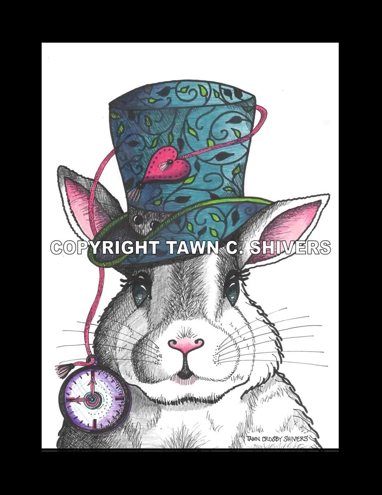 RABBIT WEARING BLUE GREEN TOP HAT