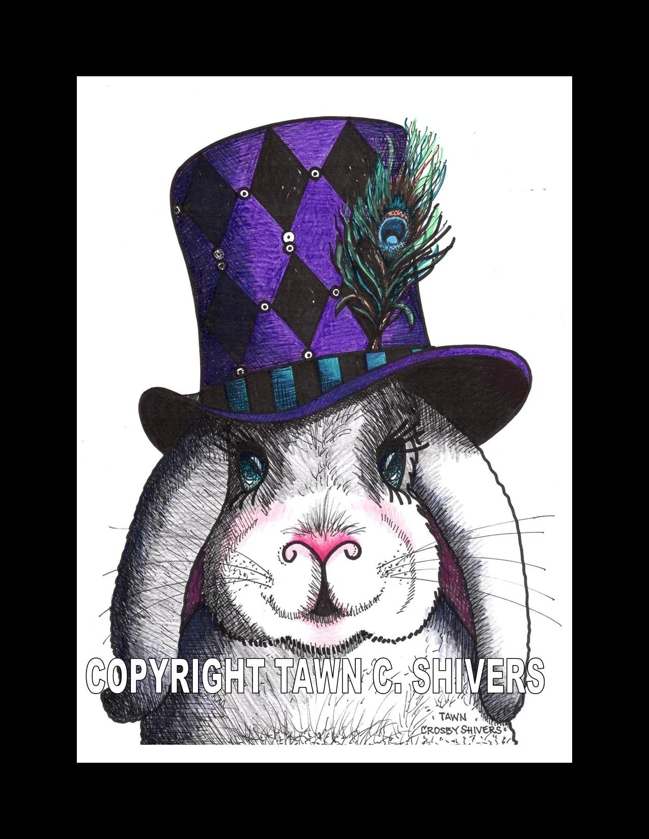 RABBIT WEARING PURPLE TOP HAT