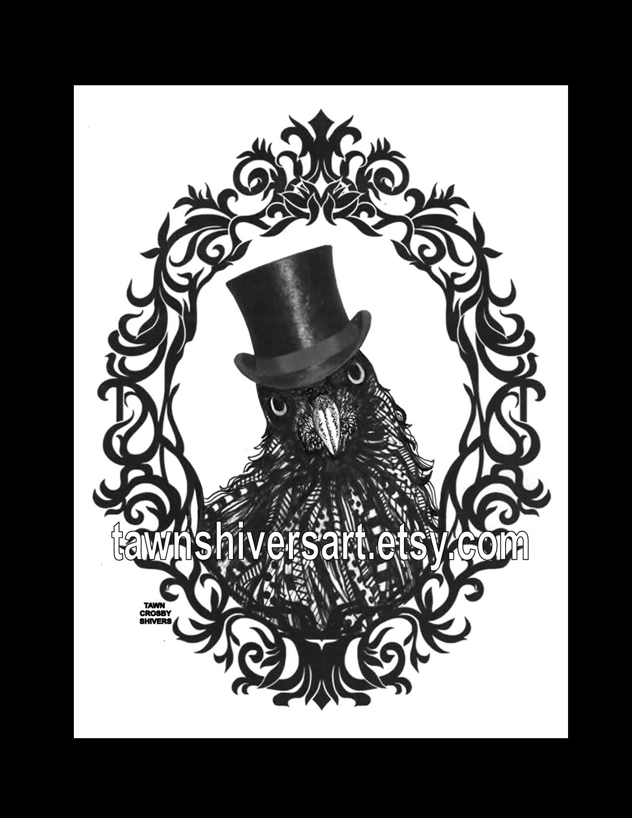 CROW WEARING TOP HAT IN VINTAGE FRAME FRAGMENTATION