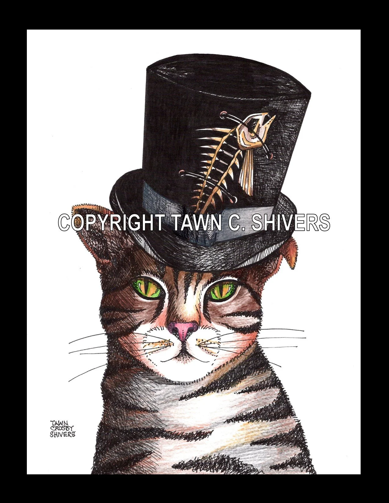 TABBY CAT WITH FISH TOP HAT