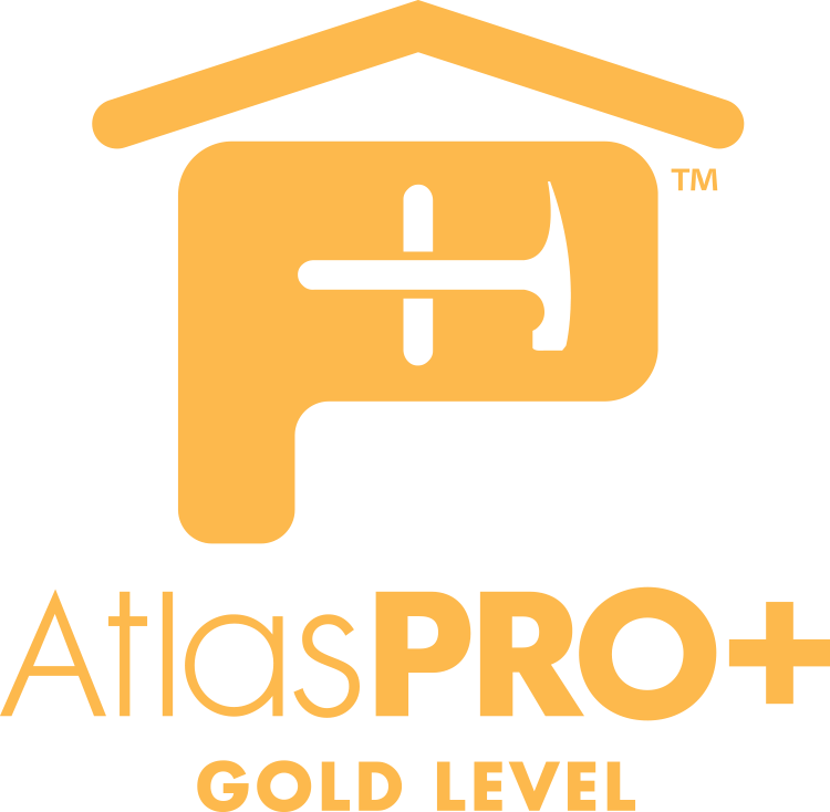 AtlasPRO Gold Level logo featuring a stylized house and a cross in a gold color.