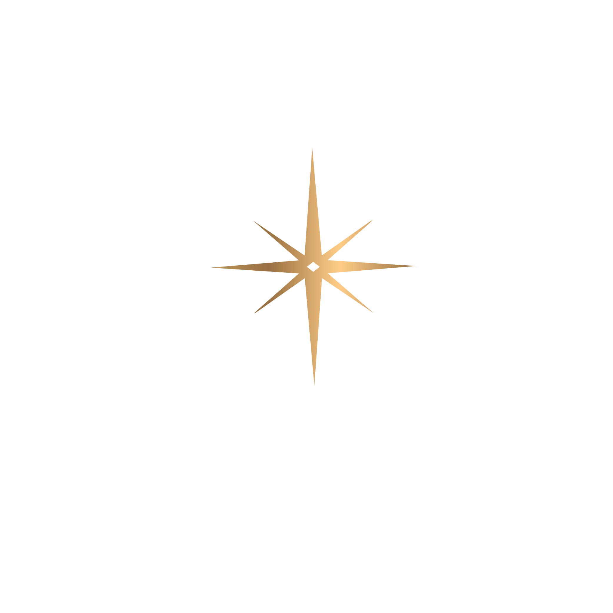 Close-up of a gold star with four rays.