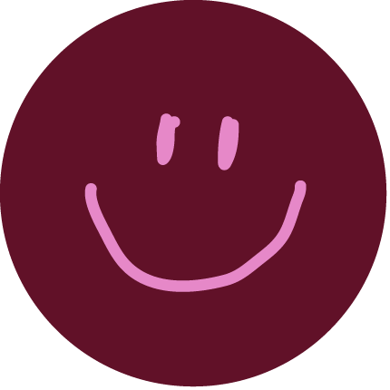 Pink smiley face on a dark maroon background.