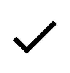 Black check mark inside a circle.