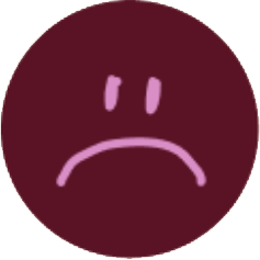 A dark maroon circle with a pink sad face drawn inside.