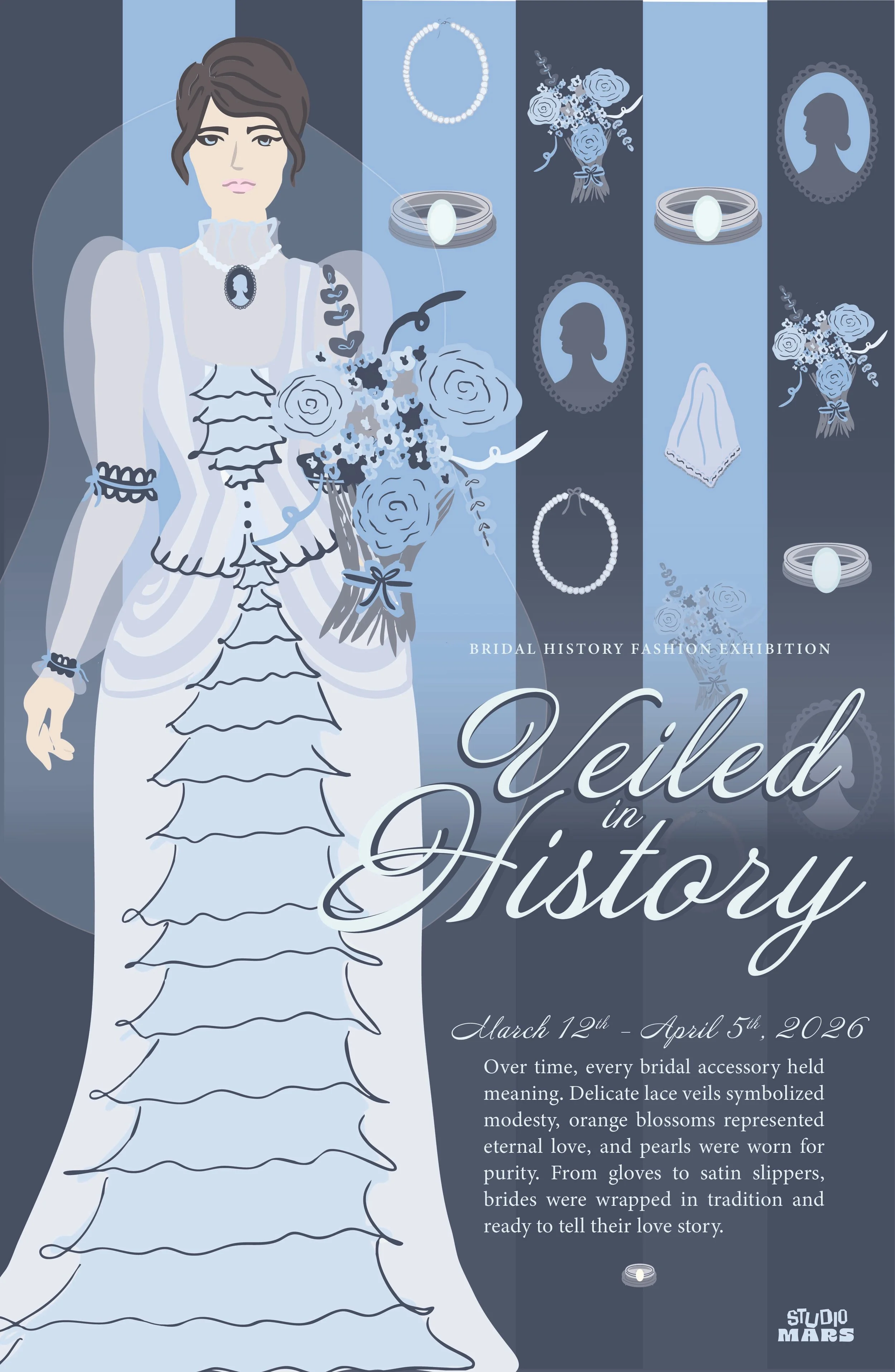 A Concept Museum Exhibit Poster. Illustrated in Procreate and designed in Adobe Illustrator, utilizing Spot Colors.