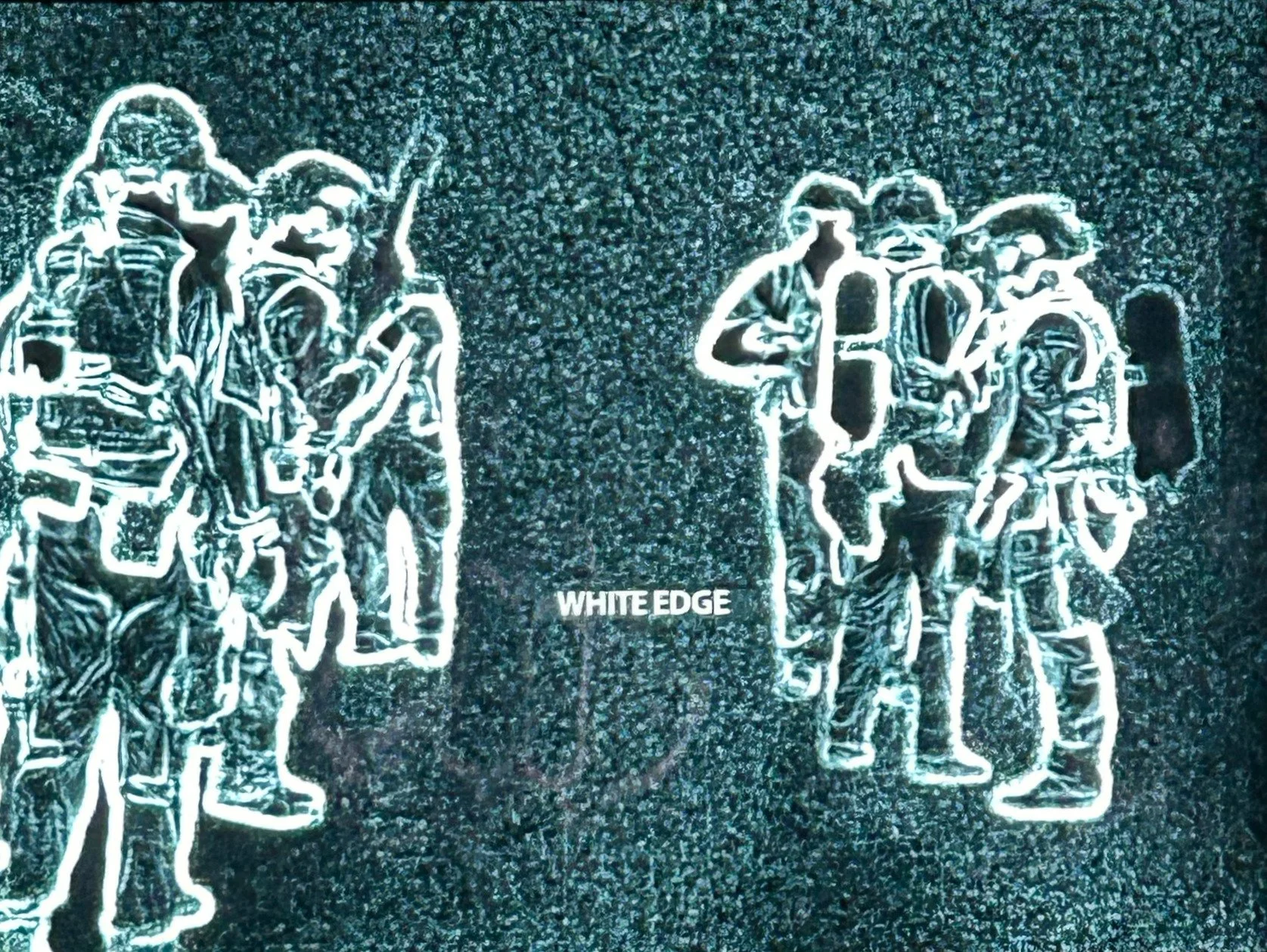 Glow-in-the-dark artwork with multiple figures of soldiers and the text 'WHITE EDGE' in the center.