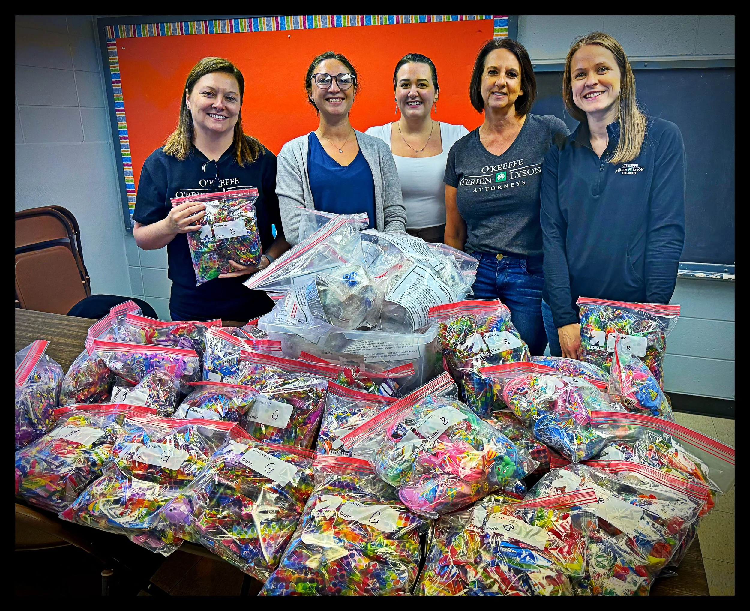 O'Keefe, O'Brien, & Lyson employees came and assembled 378 party favor bags.