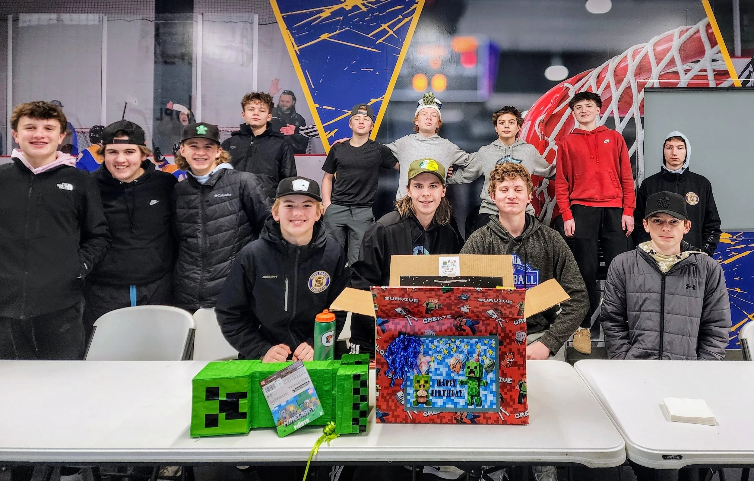 West Fargo Bantam Hockey team created 2 Mind Craft Birthday Build a Boxes.