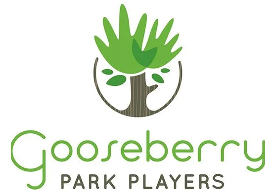 Logo for Gooseberry Park Players featuring a stylized green tree with a brown trunk, the words "Gooseberry" in green and "Park Players" in black.