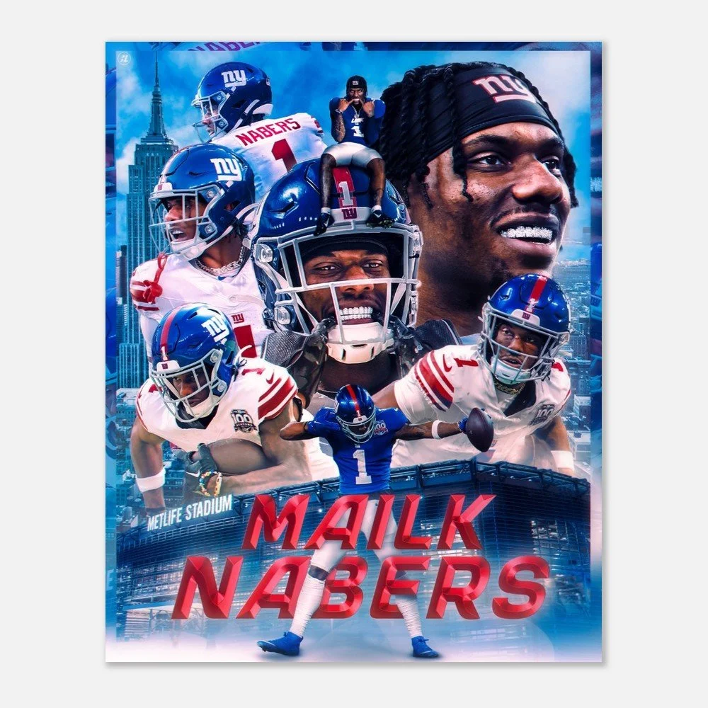 Malik Nabers Giants Fan Art Poster | NFL Football Wall Art