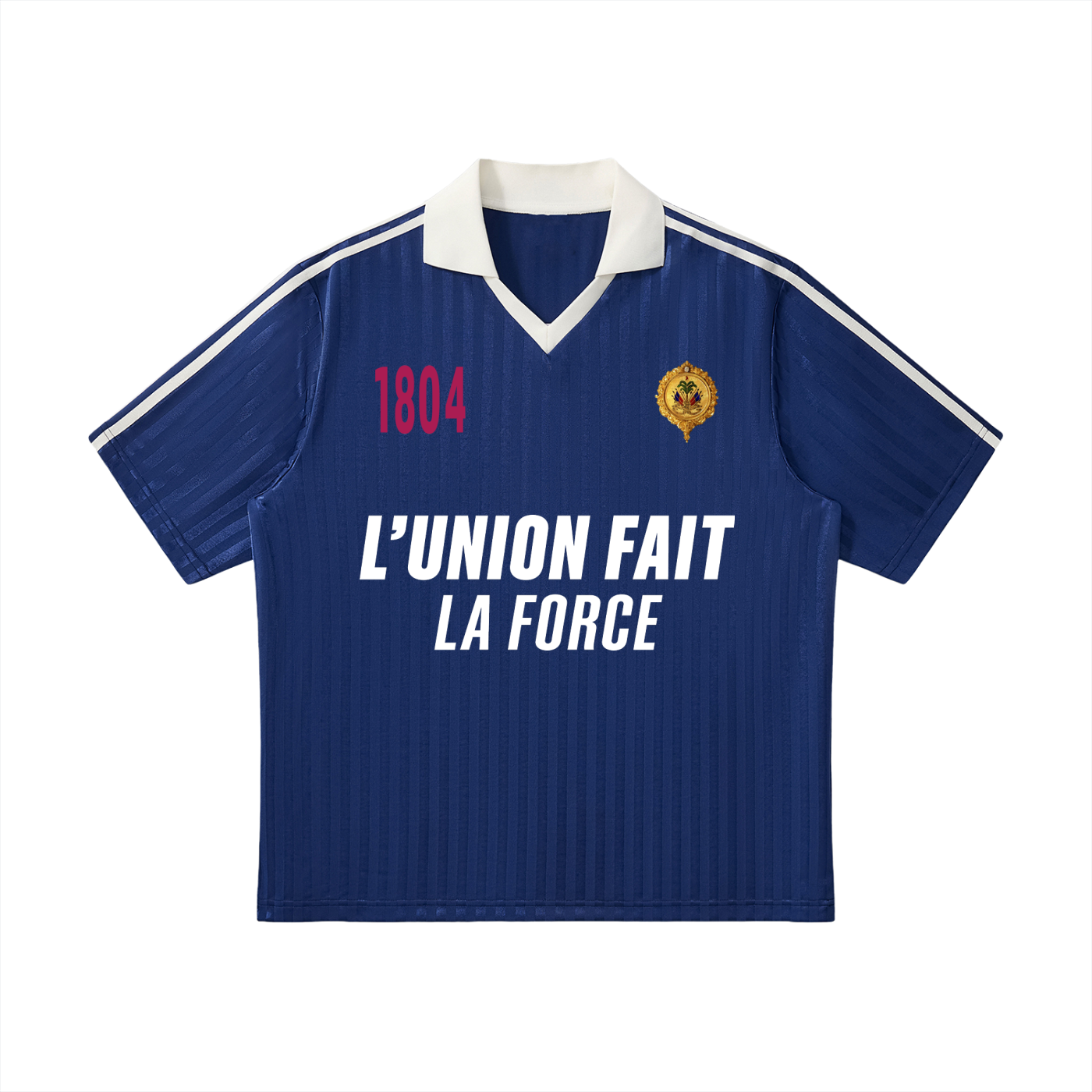 Limited Drop: 1804 Haiti Inspired Soccer Jersey – Contrast Collar Striped “L’Union Fait La Force”
