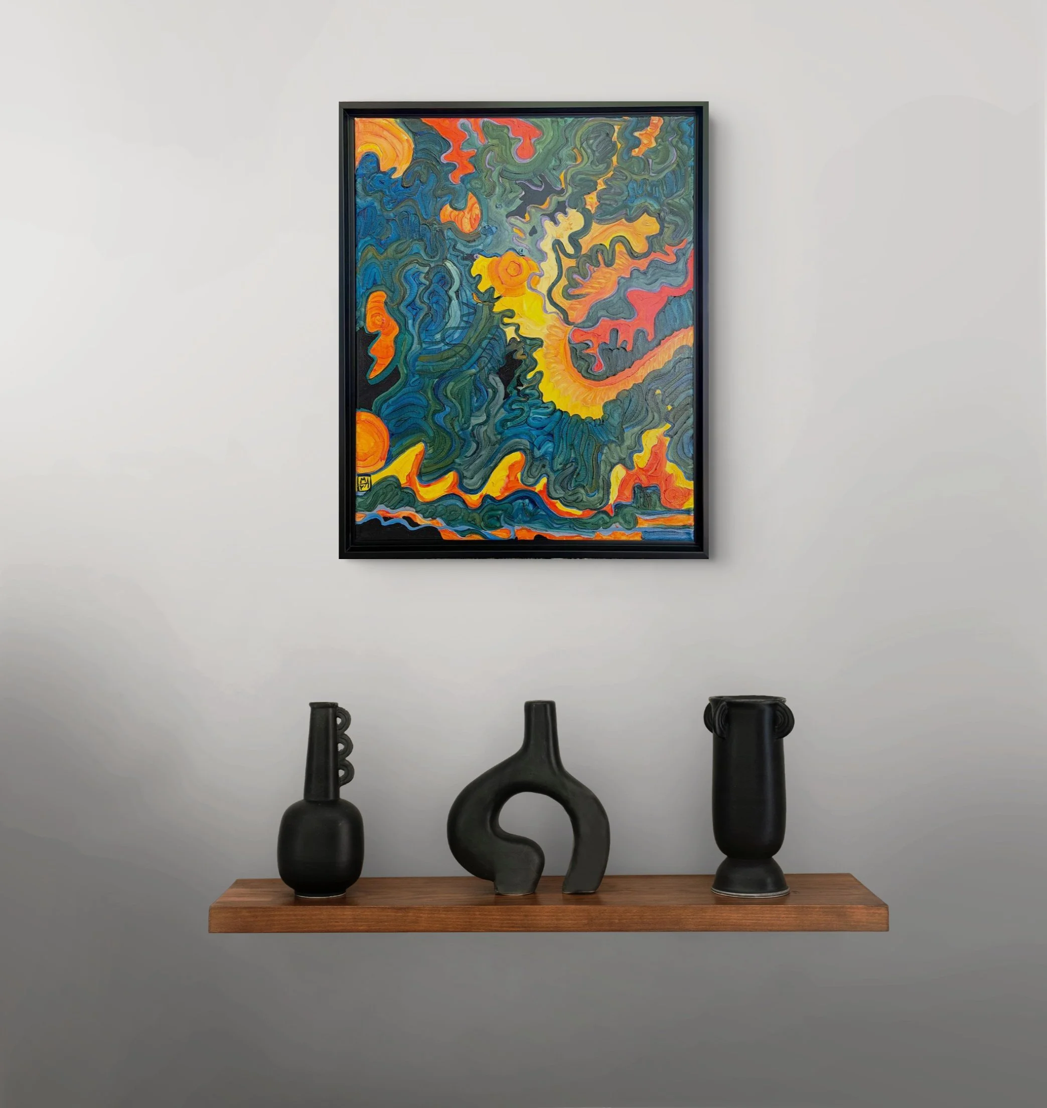 Whence Cometh the Light? Oil on canvas, black floater frame included, 21.5"X17.5" total, 2026