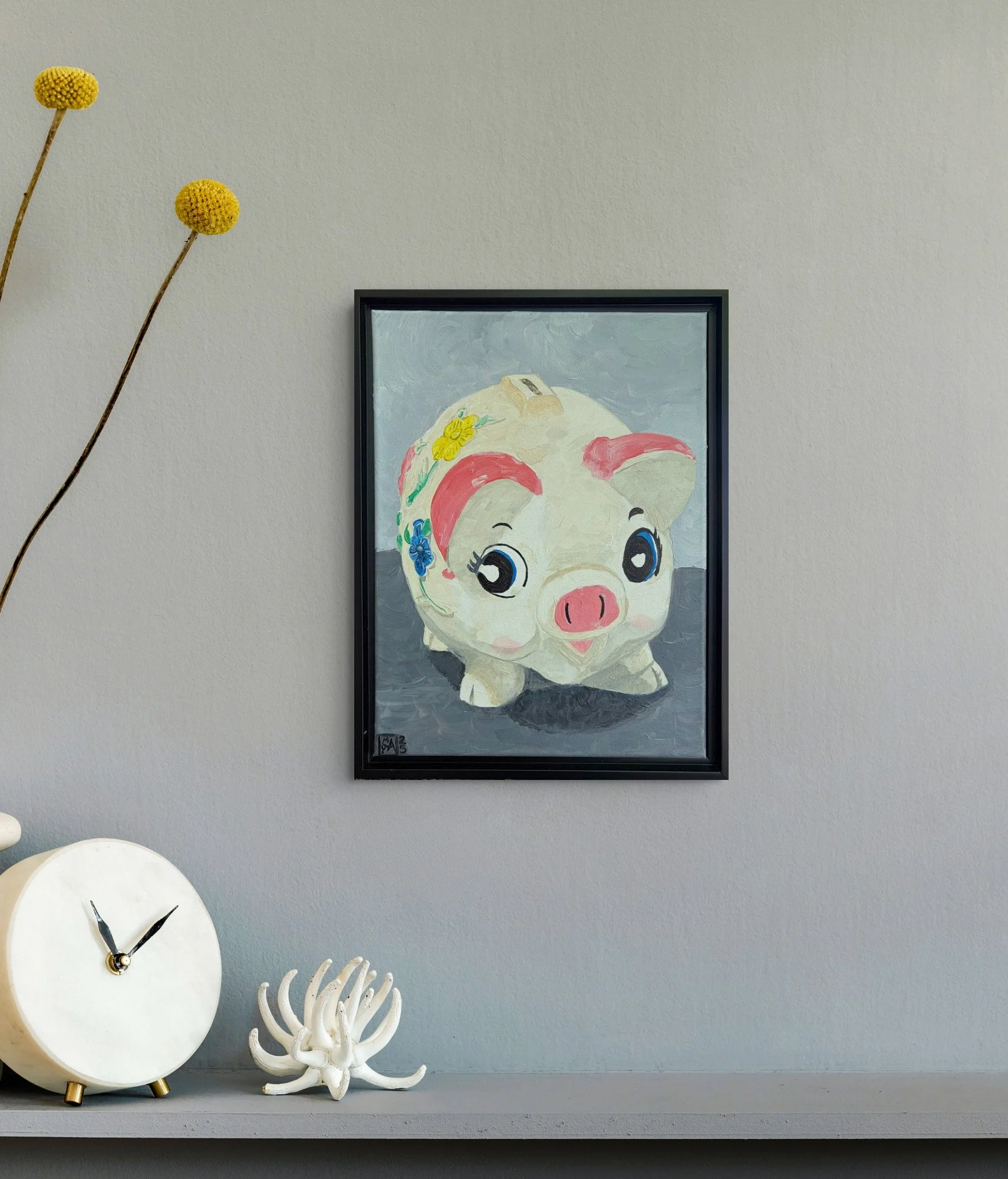 Flower, Oil on canvas in a black floater frame, 17.5X13.5 total, 2025, $175.00
