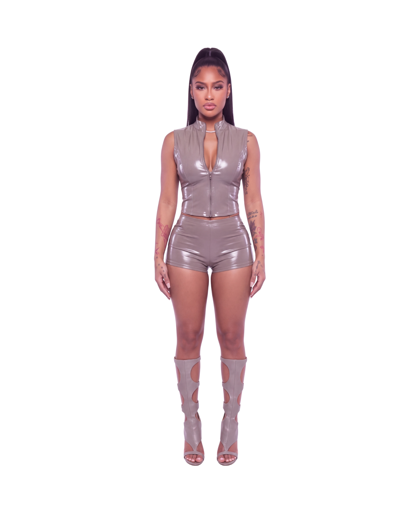 Patent Vinyl Zip Top & Shorts Set