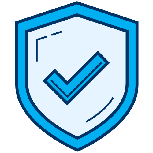 A shield icon with a checkmark inside, representing security or protection.