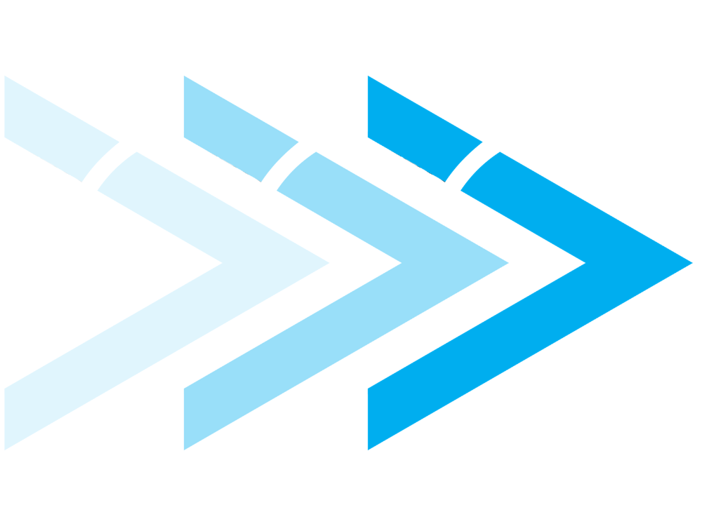 A series of three blue arrows pointing to the right, layered in a staggered pattern.