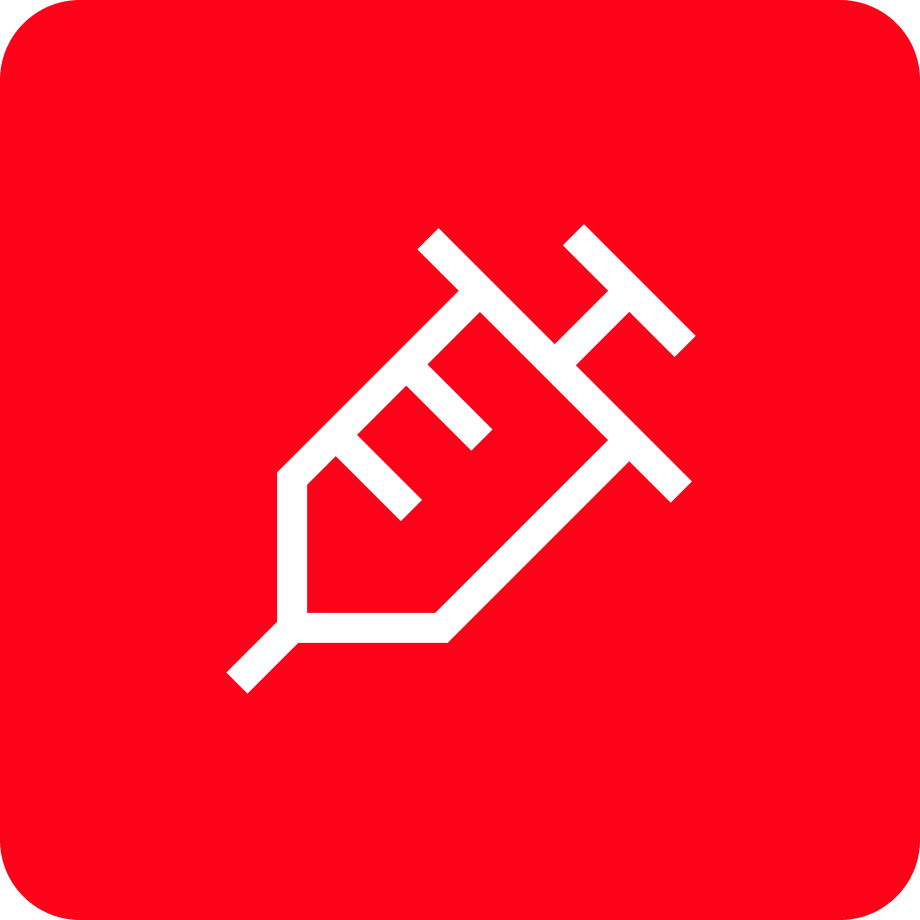 Icon of a syringe on a red background indicating medical or vaccination